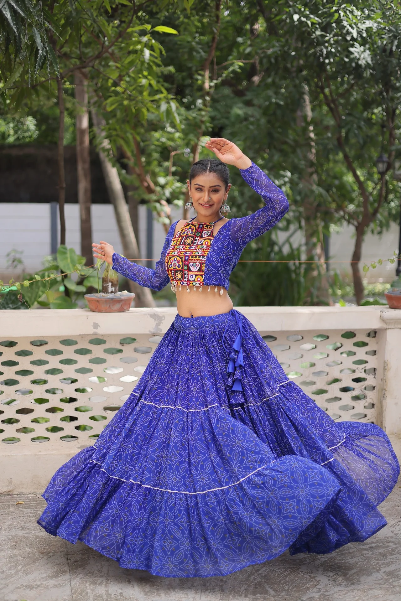 Women's Georgette Lehenga Choli with Stitched Top in Royal Blue — photo 4 of 8