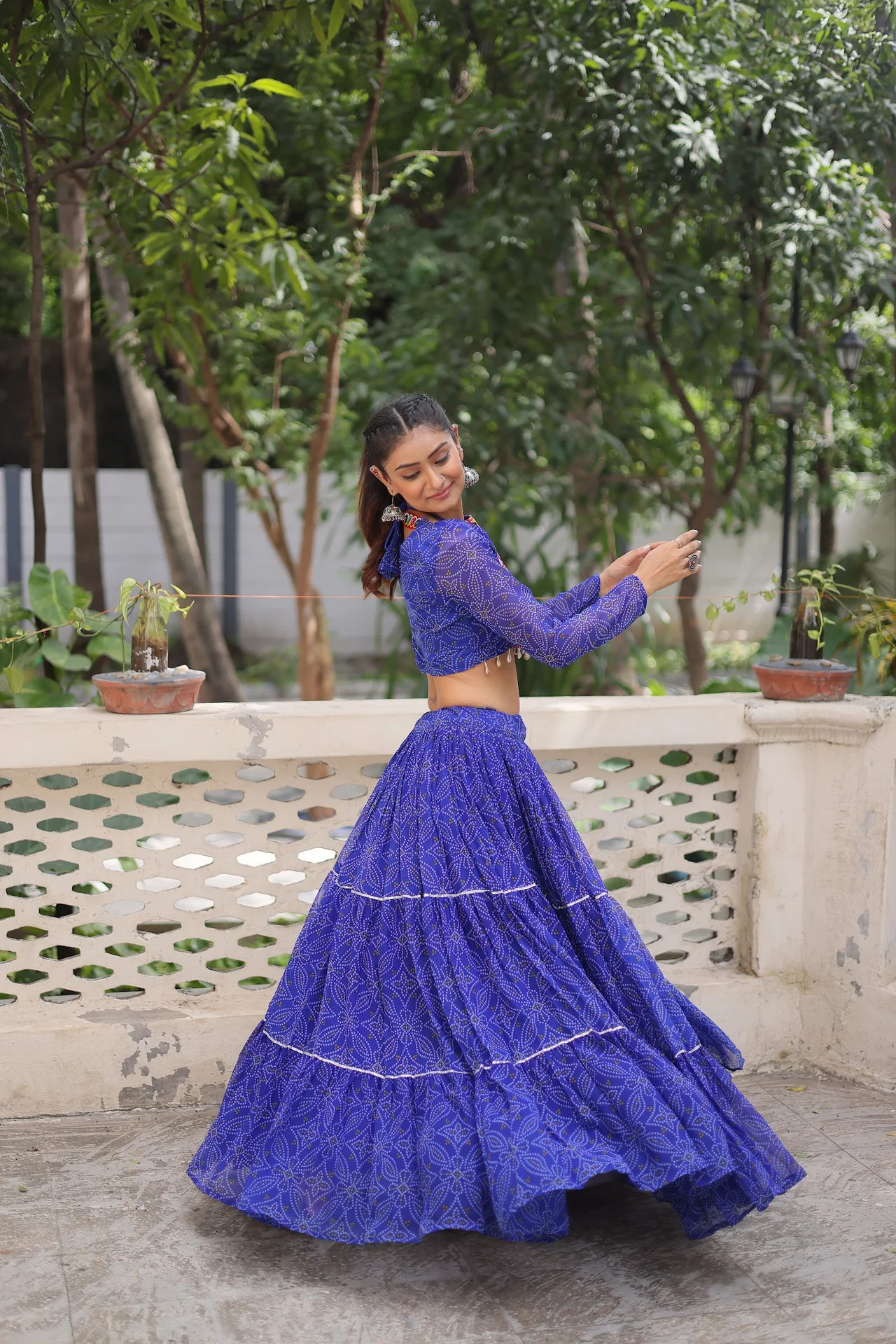 Women's Georgette Lehenga Choli with Stitched Top in Royal Blue — photo 6 of 8