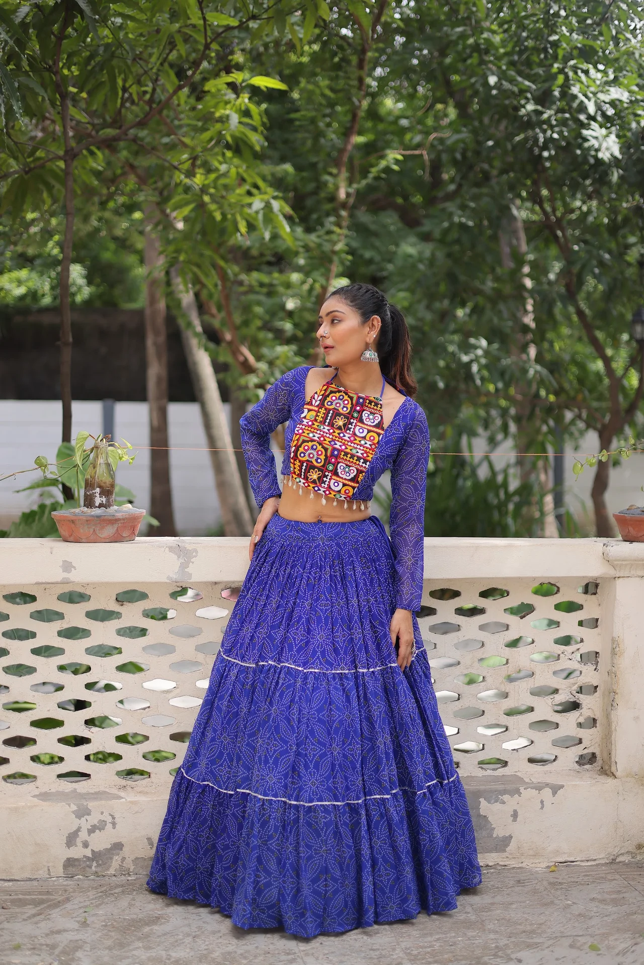 Women's Georgette Lehenga Choli with Stitched Top in Royal Blue — photo 7 of 8