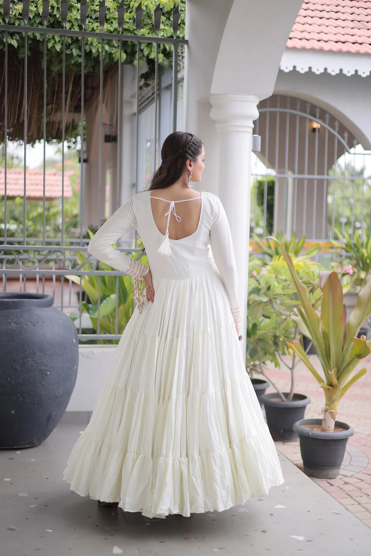 Women's Rayon Anarkali Gown with Kutchi Gamthi Thread Embroidery & Mirror Work in White — photo 7 of 7