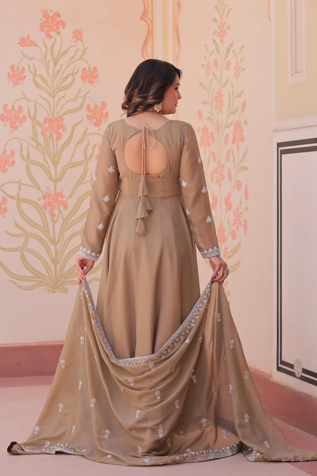 Women's Star Georgette Gown with Dupatta in Beige — photo 3 of 7