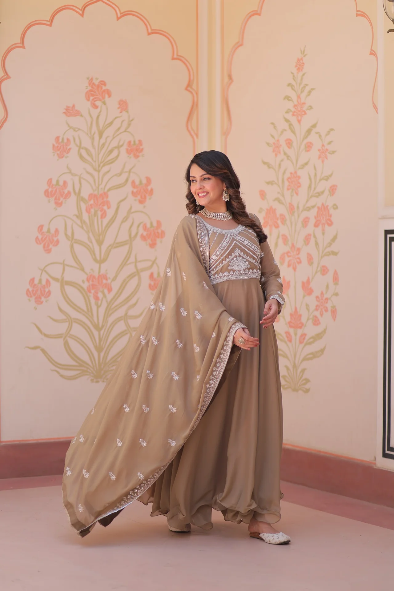 Women's Star Georgette Gown with Dupatta in Beige — photo 7 of 7