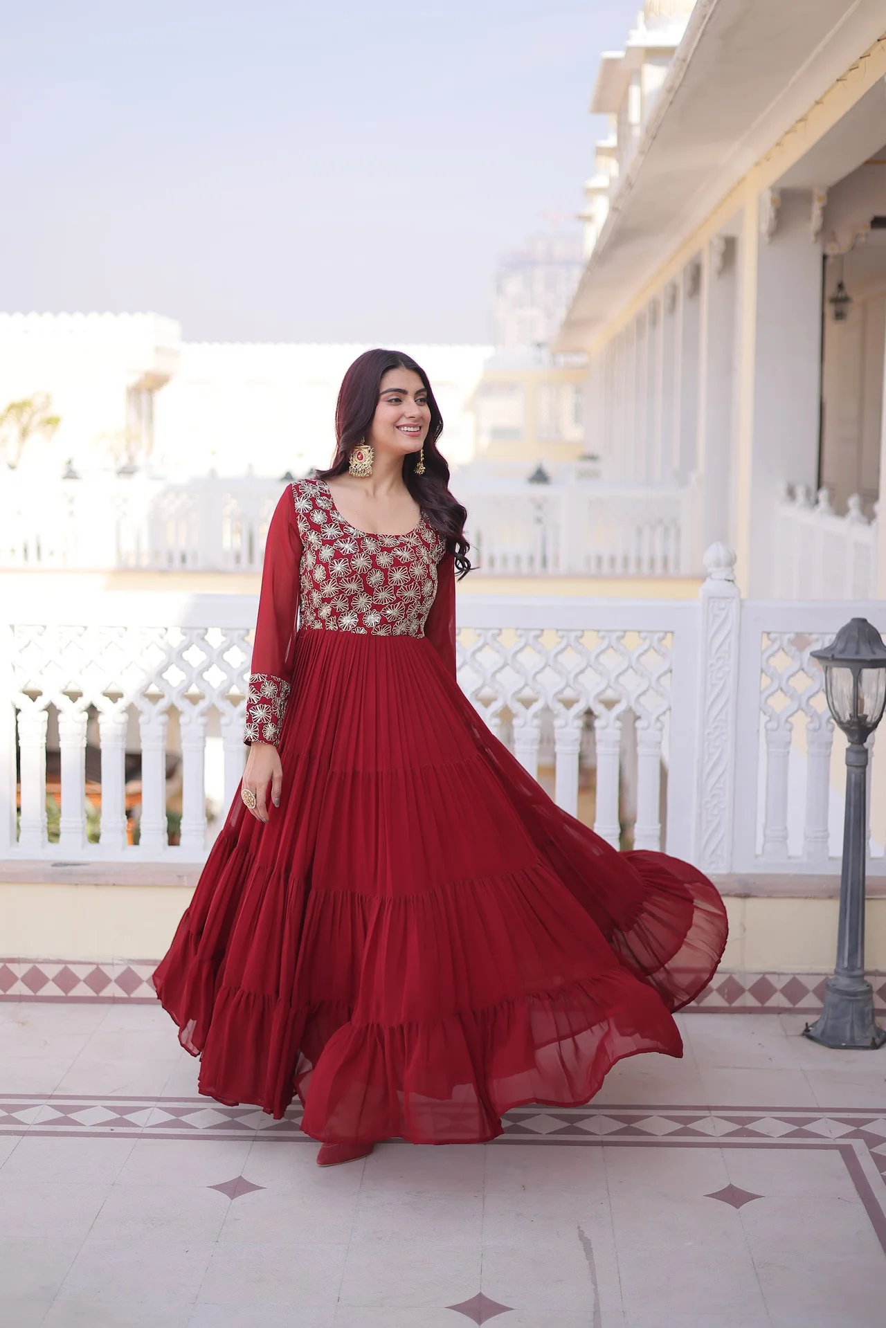 Women's Faux Blooming Fabric Gown with Cotton Lining in Maroon — photo 3 of 7