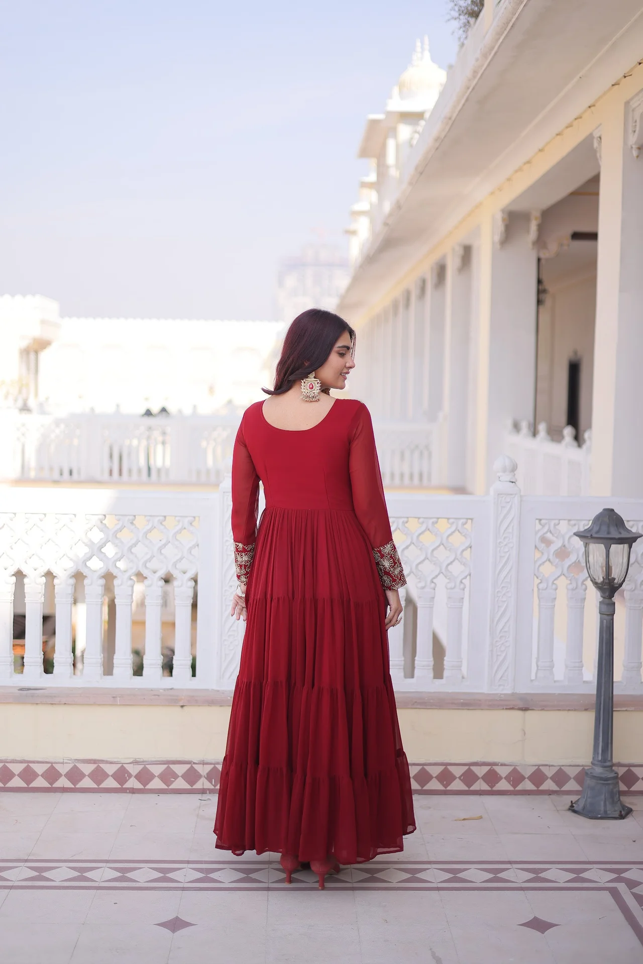 Women's Faux Blooming Fabric Gown with Cotton Lining in Maroon — photo 6 of 7
