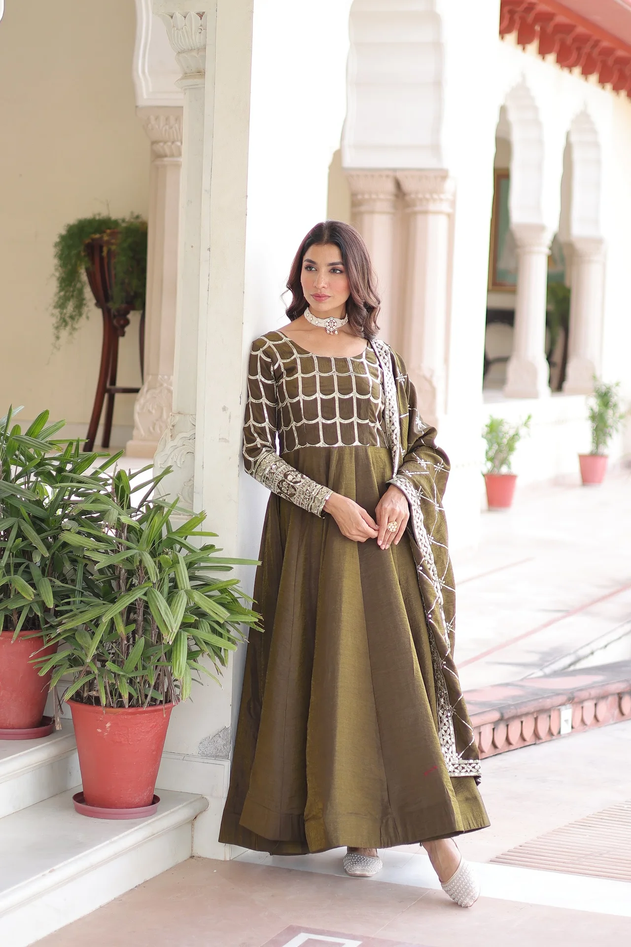 Women's NC Vichitra Gown with Dupatta in Mehendi Green — photo 7 of 7