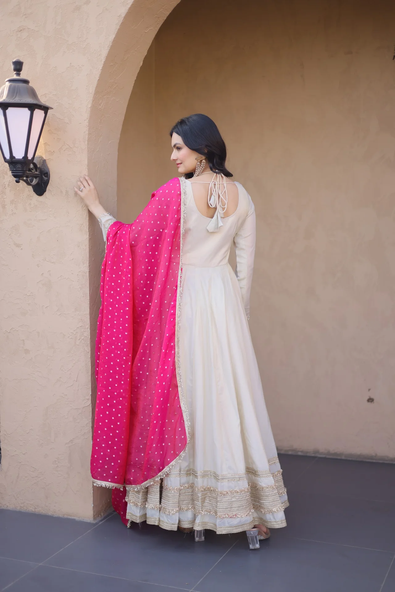 Women's Cosmos Anarkali Gown with Dupatta in Rani Pink — photo 3 of 8