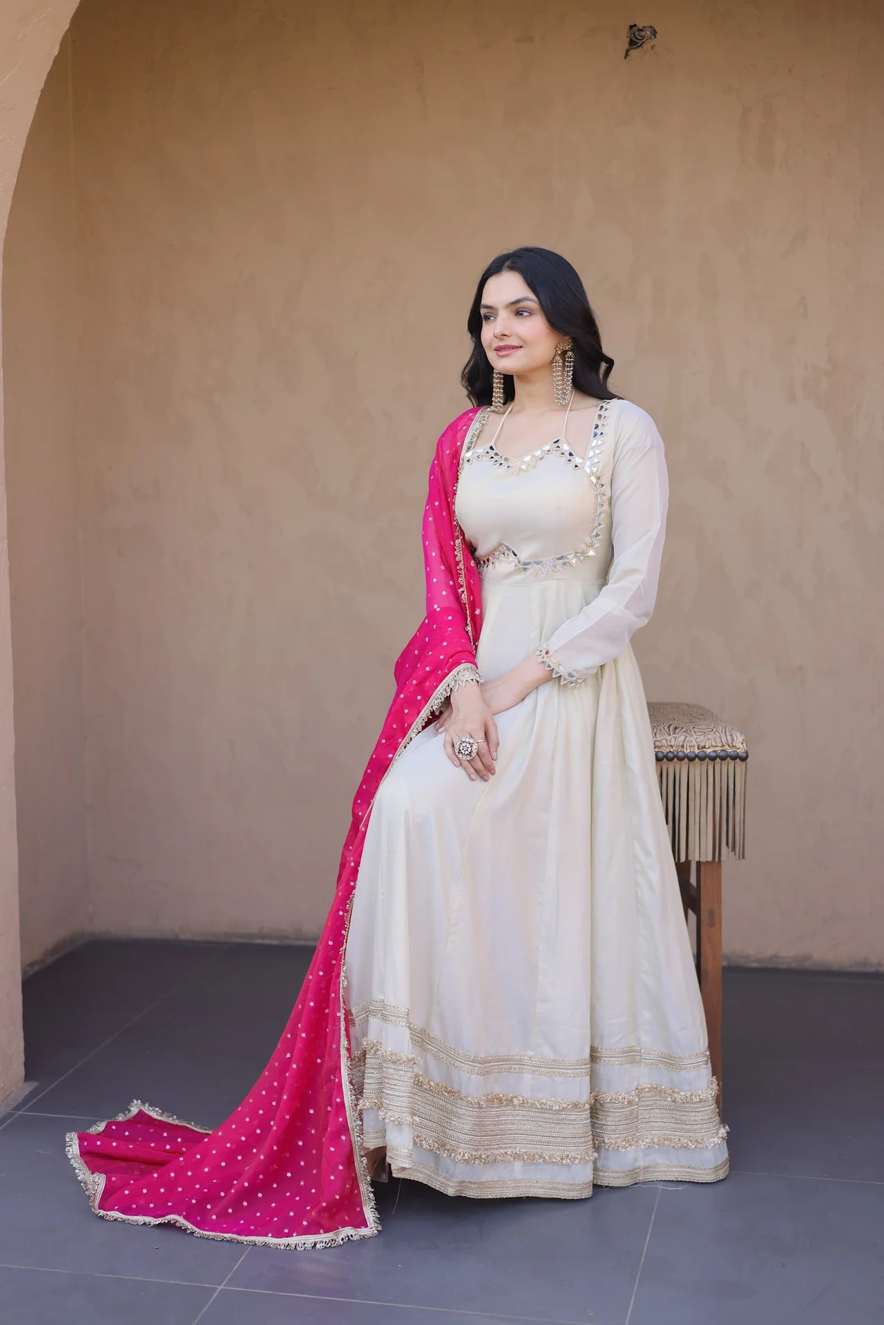 Women's Cosmos Anarkali Gown with Dupatta in Rani Pink — photo 4 of 8