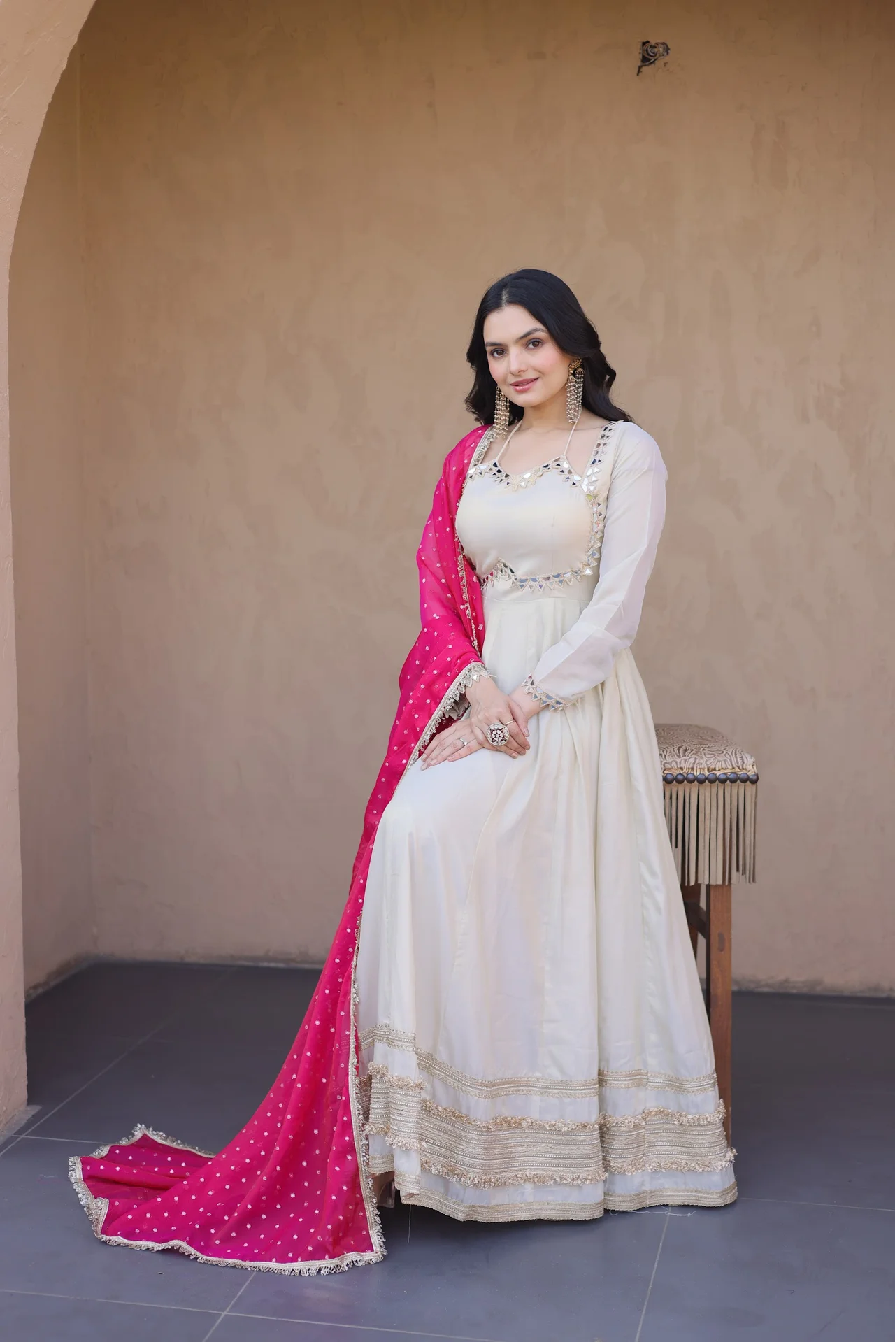 Women's Cosmos Anarkali Gown with Dupatta in Rani Pink — photo 5 of 8