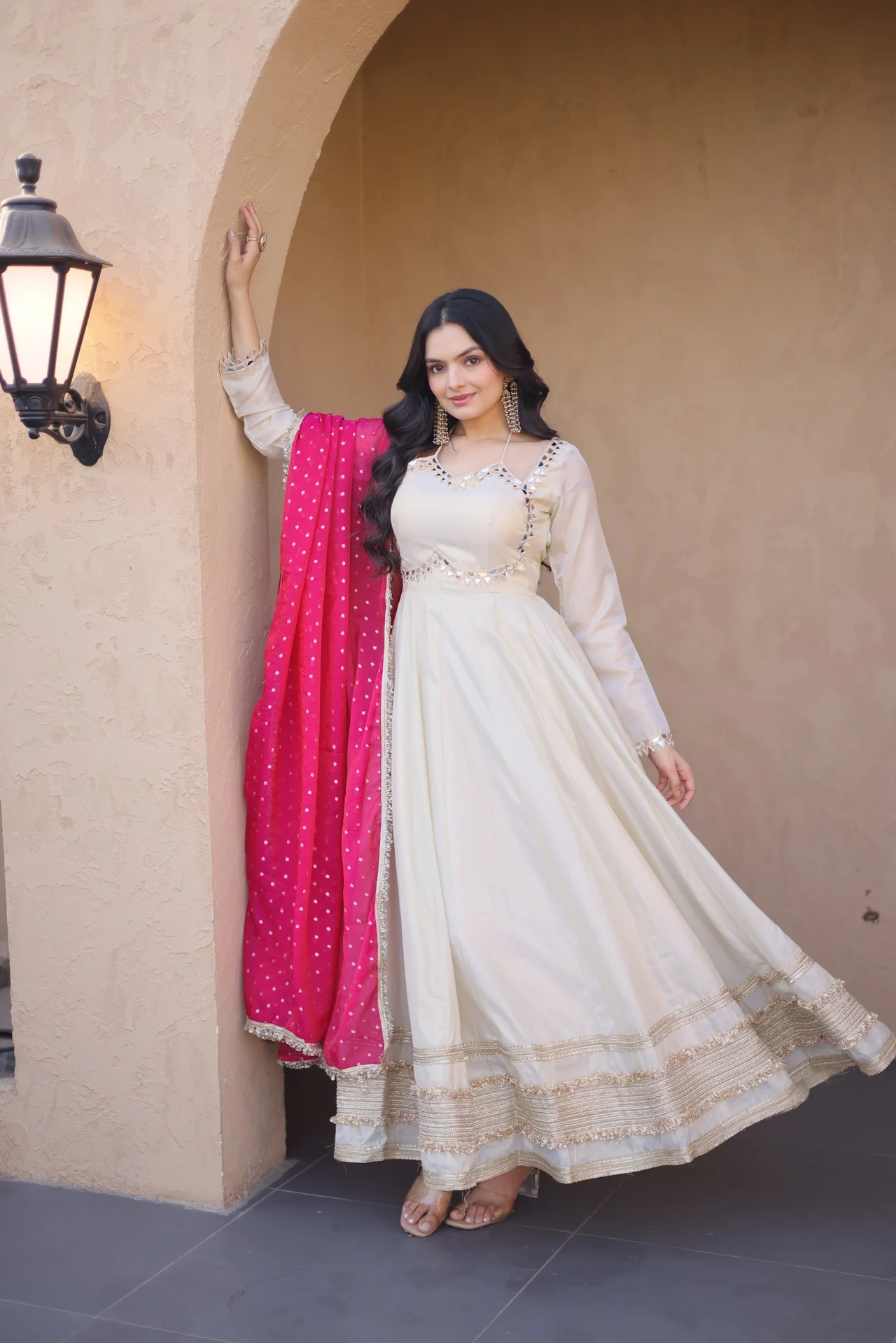 Women's Cosmos Anarkali Gown with Dupatta in Rani Pink — photo 6 of 8