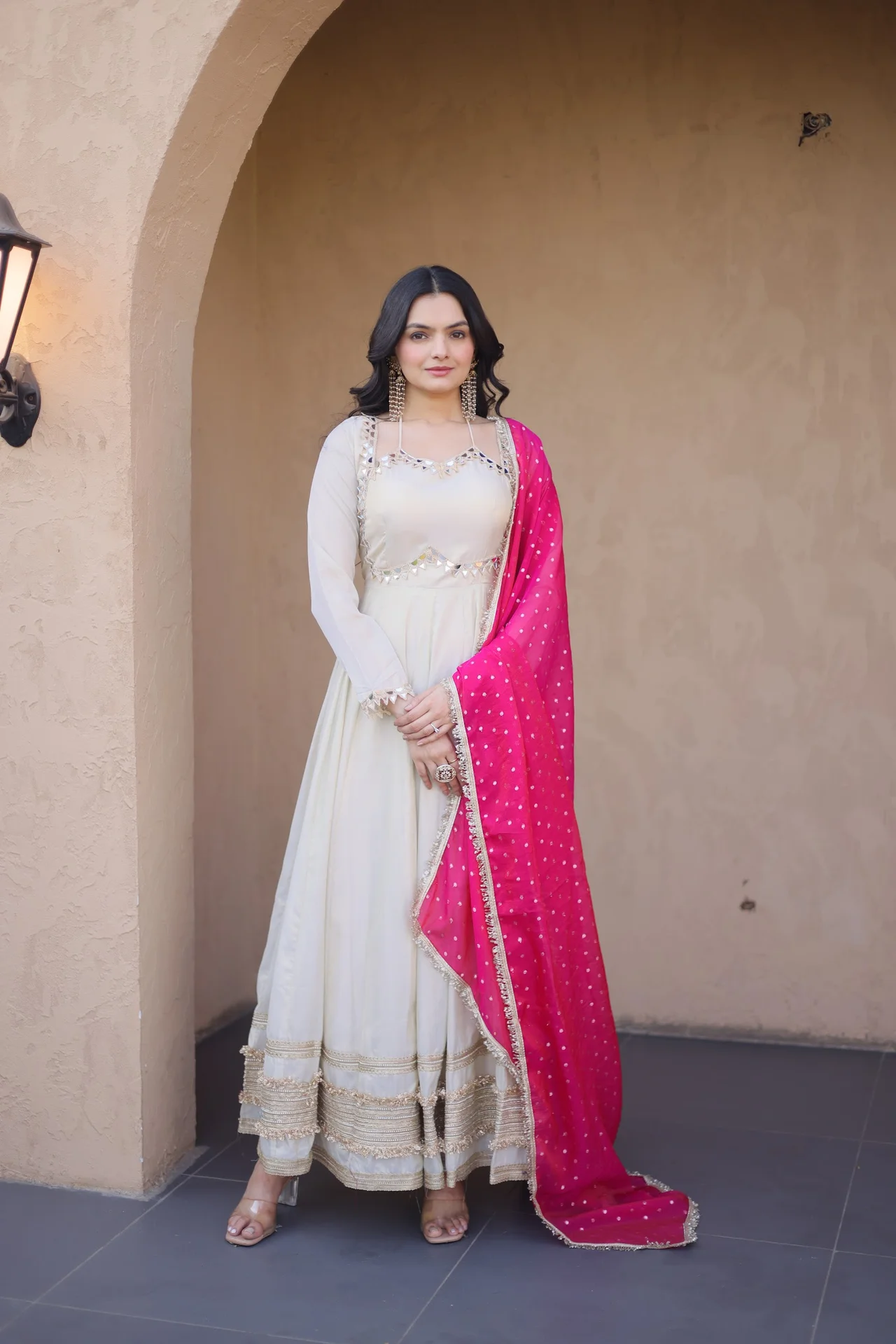 Women's Cosmos Anarkali Gown with Dupatta in Rani Pink — photo 7 of 8