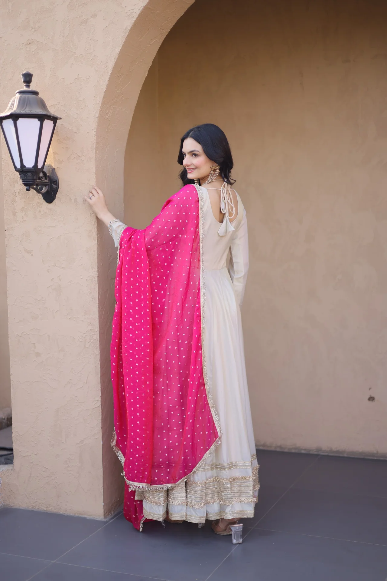 Women's Cosmos Anarkali Gown with Dupatta in Rani Pink — photo 8 of 8