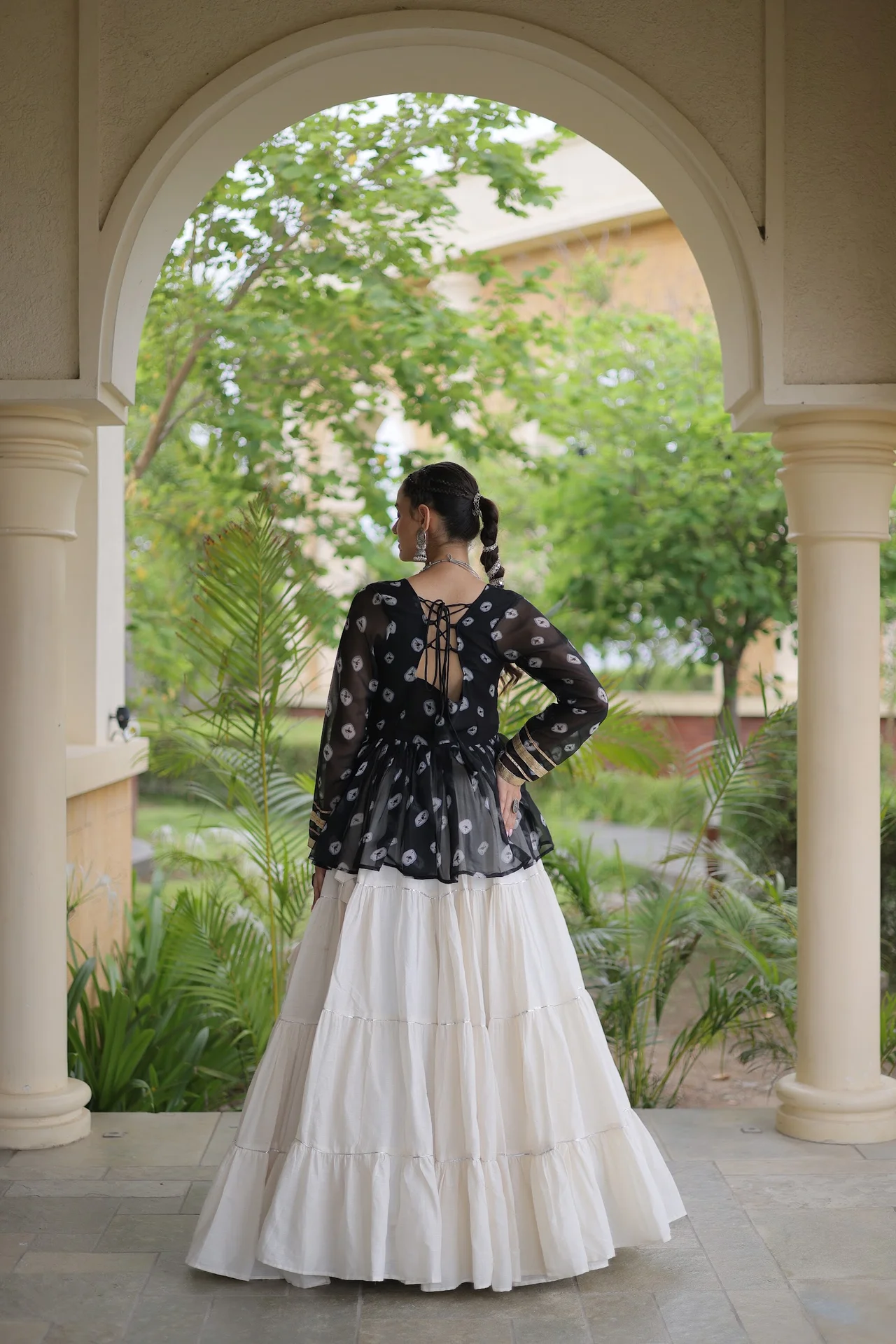 Women's Kora Cotton Lehenga Choli with Bandhani Print Top in Black — photo 2 of 6