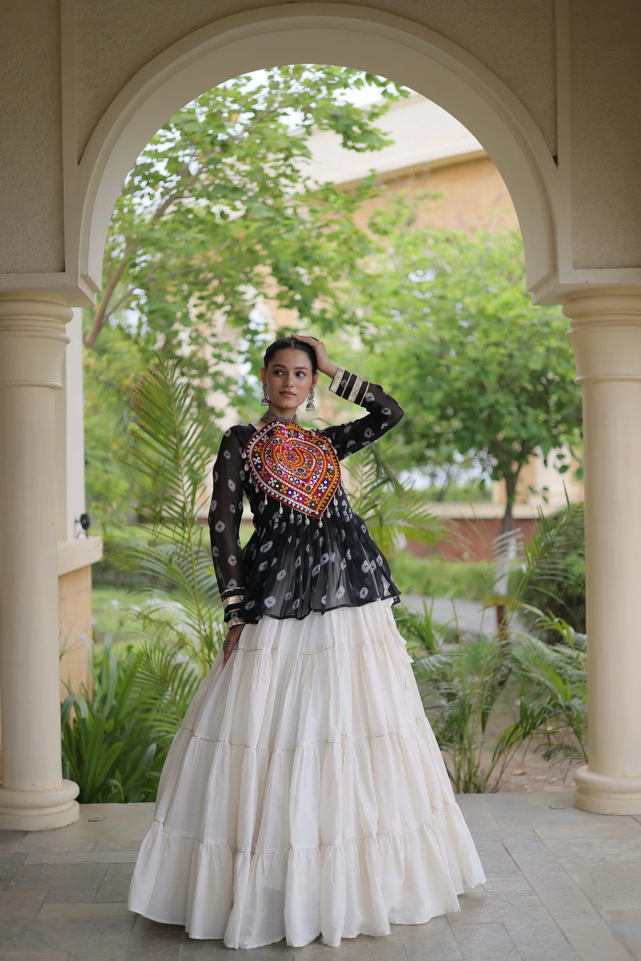 Women's Kora Cotton Lehenga Choli with Bandhani Print Top in Black — photo 6 of 6