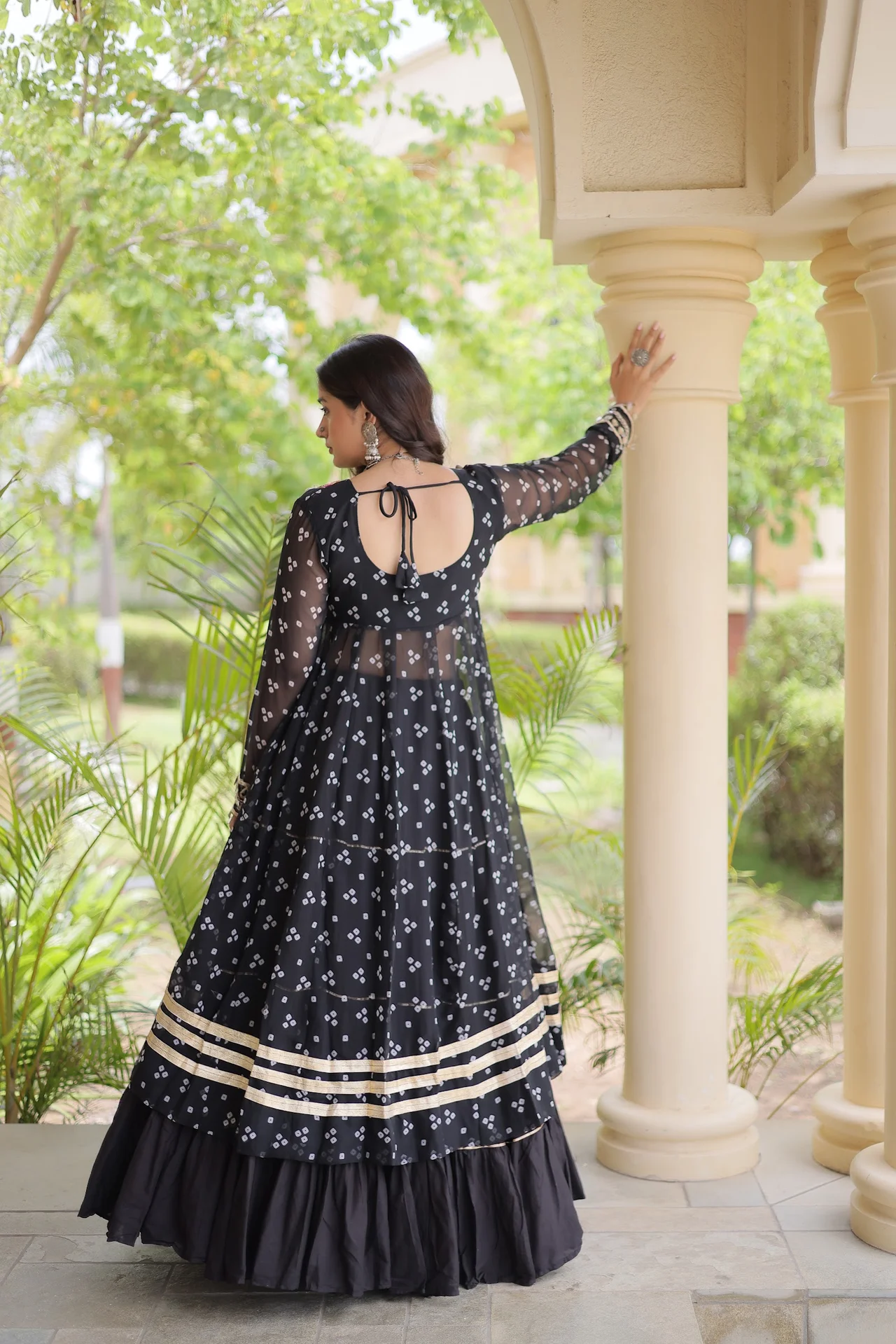 Women's Kora Cotton Lehenga Choli with Faux Georgette Kurti in Black — photo 3 of 8