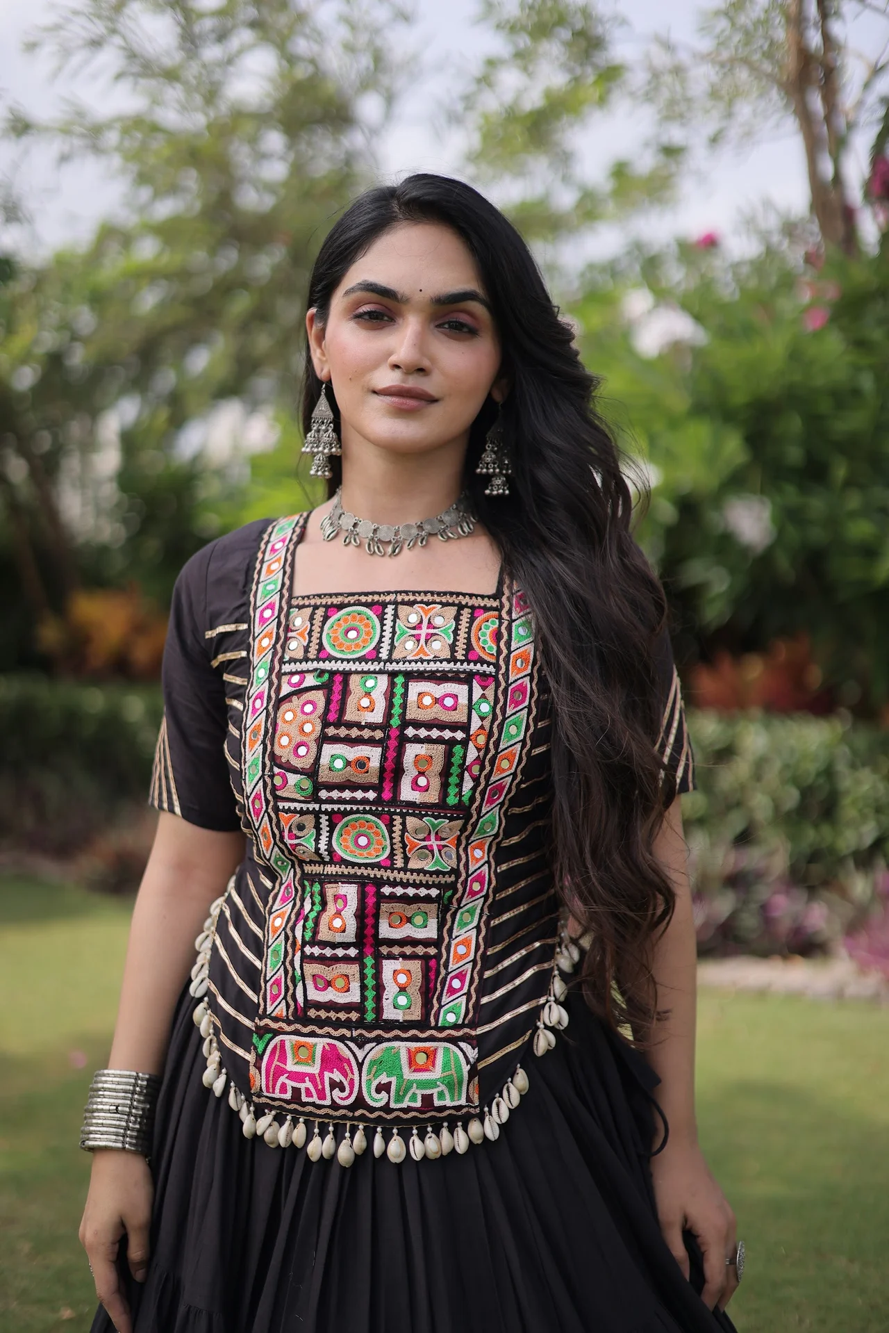 Women's Kora Cotton Lehenga Choli with Stitched Blouse in Black — photo 4 of 7
