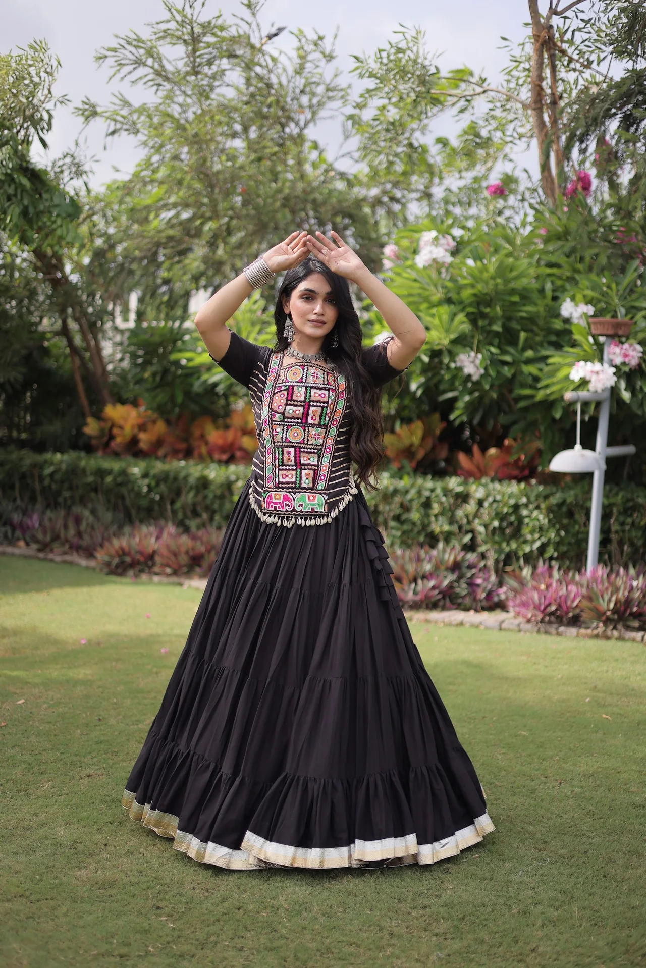 Women's Kora Cotton Lehenga Choli with Stitched Blouse in Black — photo 7 of 7
