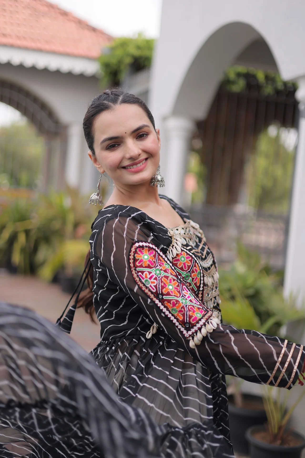 Women's Kora Cotton Lehenga Choli with Long Jacket Kurti in Black — photo 4 of 6