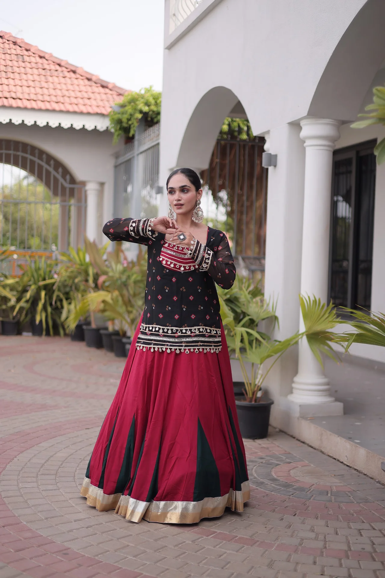 Women's Rayon Lehenga Choli with Jacket Style Top in Maroon — photo 2 of 6