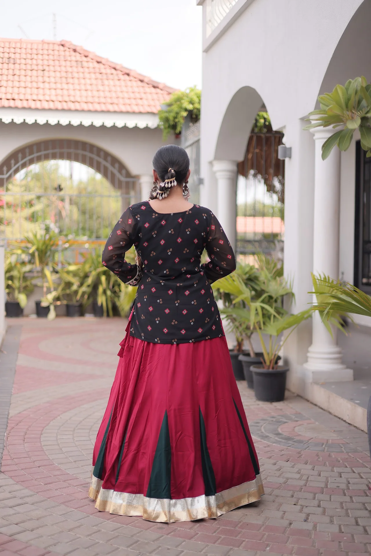 Women's Rayon Lehenga Choli with Jacket Style Top in Maroon — photo 3 of 6