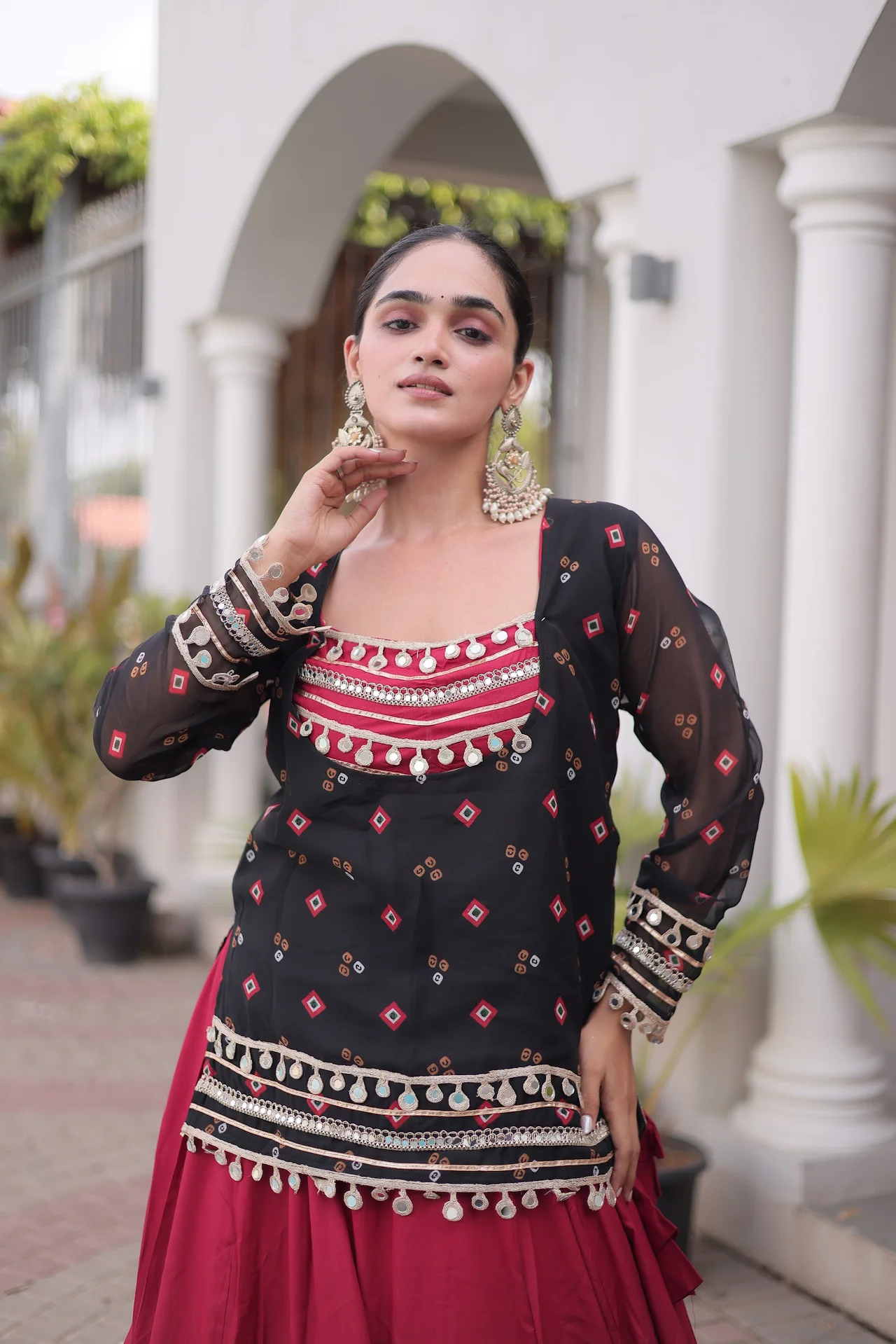 Women's Rayon Lehenga Choli with Jacket Style Top in Maroon — photo 4 of 6