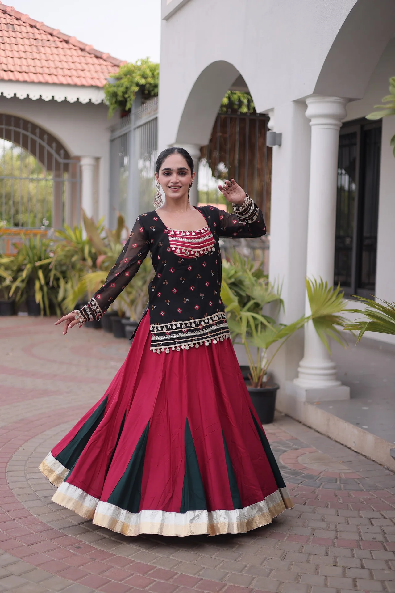 Women's Rayon Lehenga Choli with Jacket Style Top in Maroon — photo 5 of 6