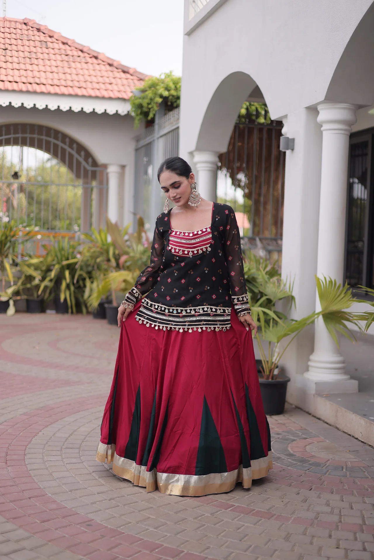 Women's Rayon Lehenga Choli with Jacket Style Top in Maroon — photo 6 of 6