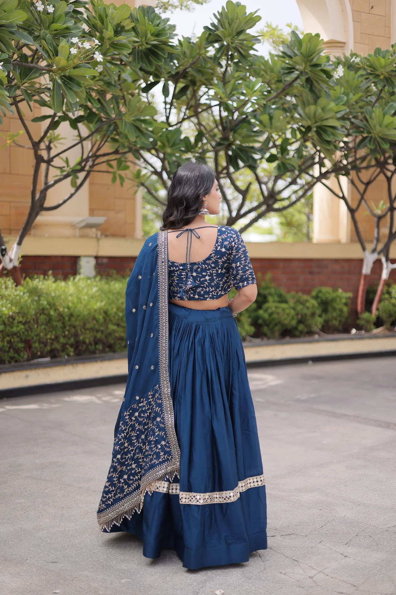 Women's Glory Satin Lehenga Choli with Dupatta in Navy — photo 3 of 7
