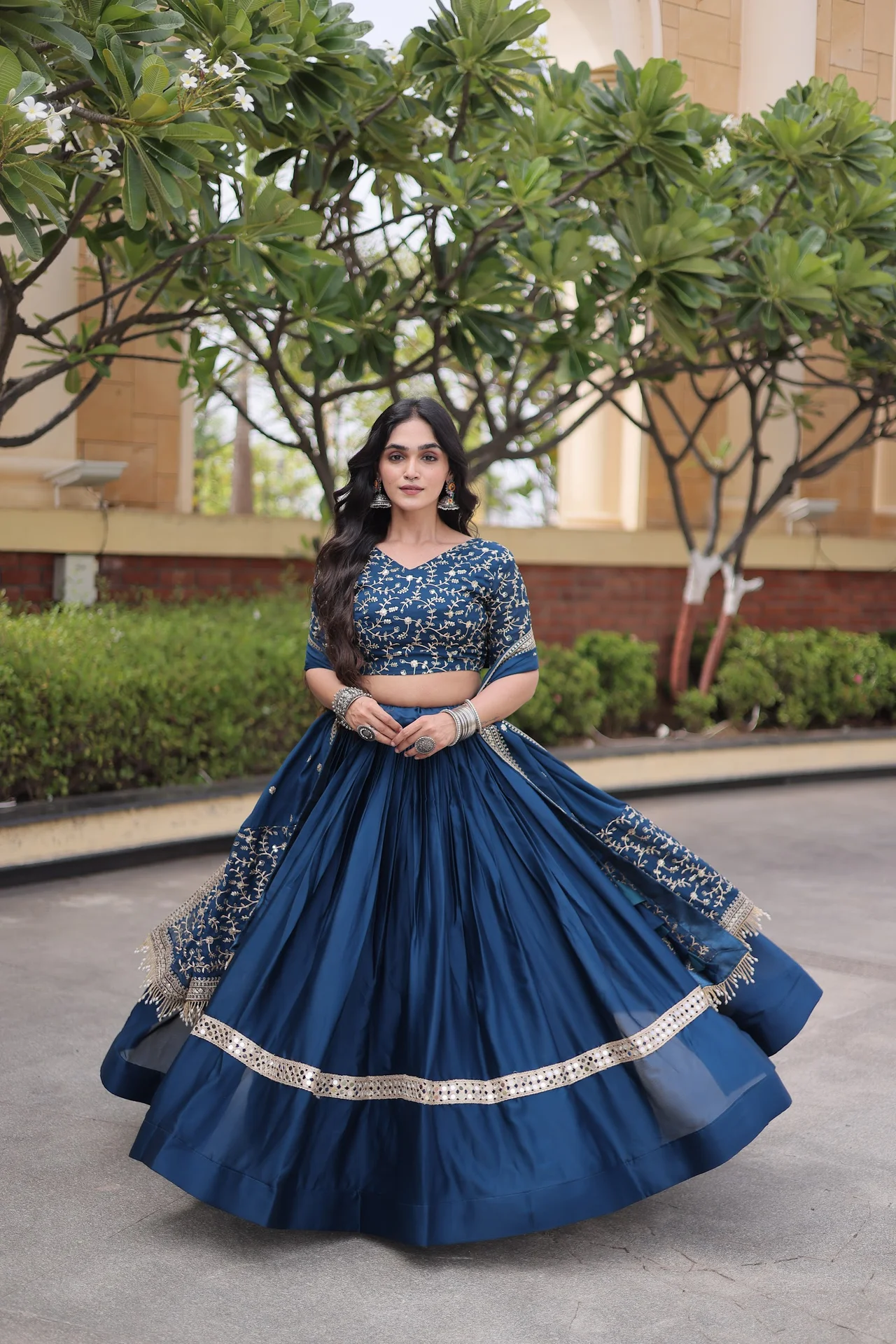 Women's Glory Satin Lehenga Choli with Dupatta in Navy — photo 5 of 7