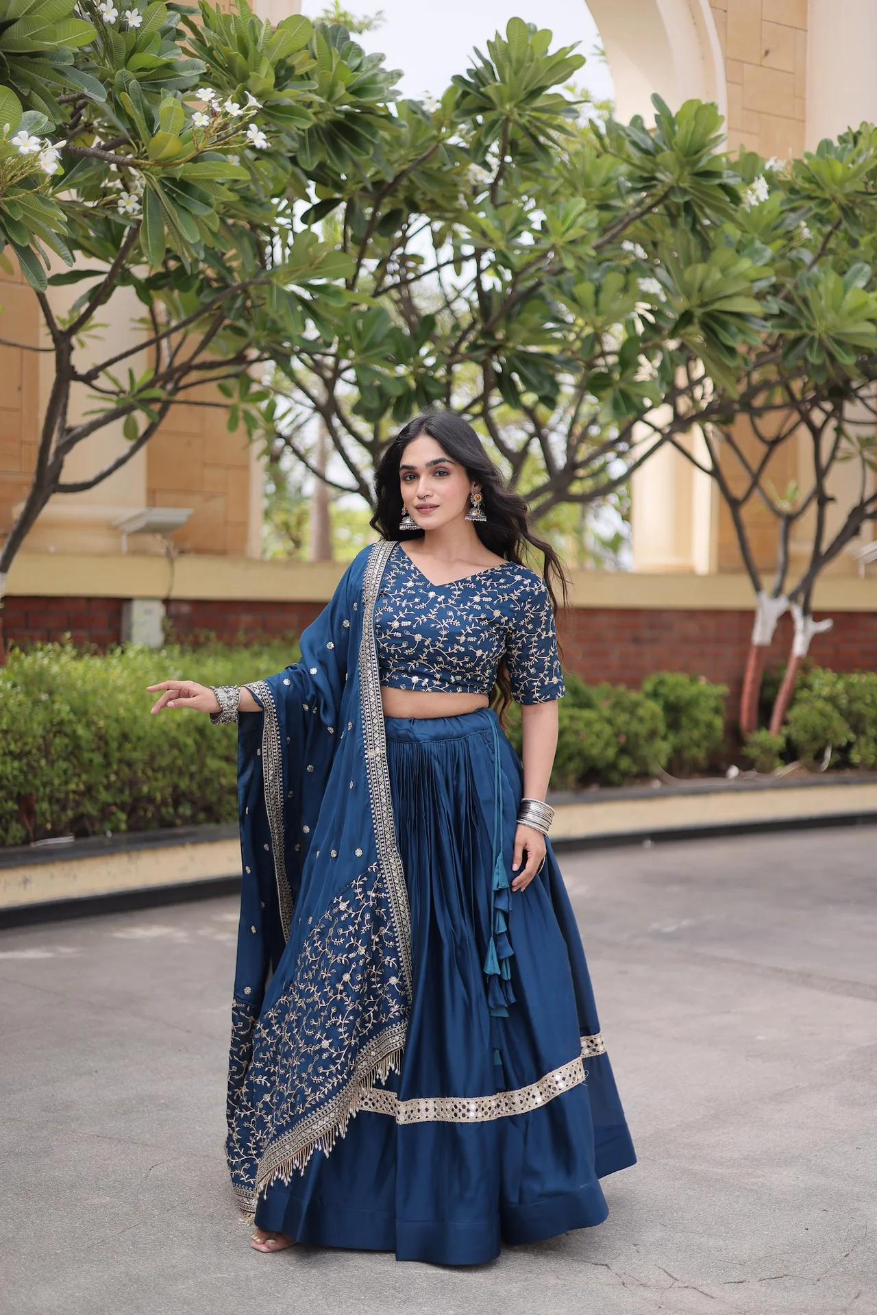 Women's Glory Satin Lehenga Choli with Dupatta in Navy — photo 6 of 7