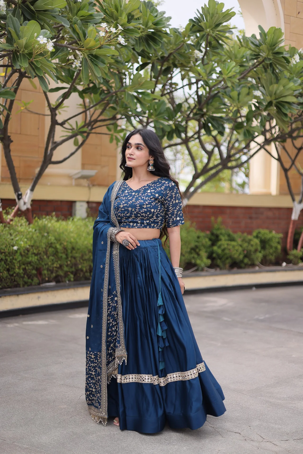 Women's Glory Satin Lehenga Choli with Dupatta in Navy — photo 7 of 7