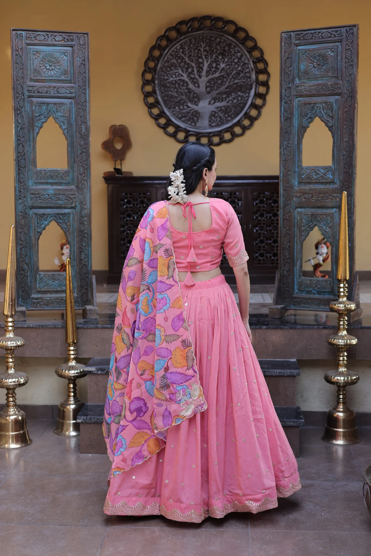 Women's Cosmos Silk Lehenga Choli with Printed Dupatta in Pink — photo 3 of 7