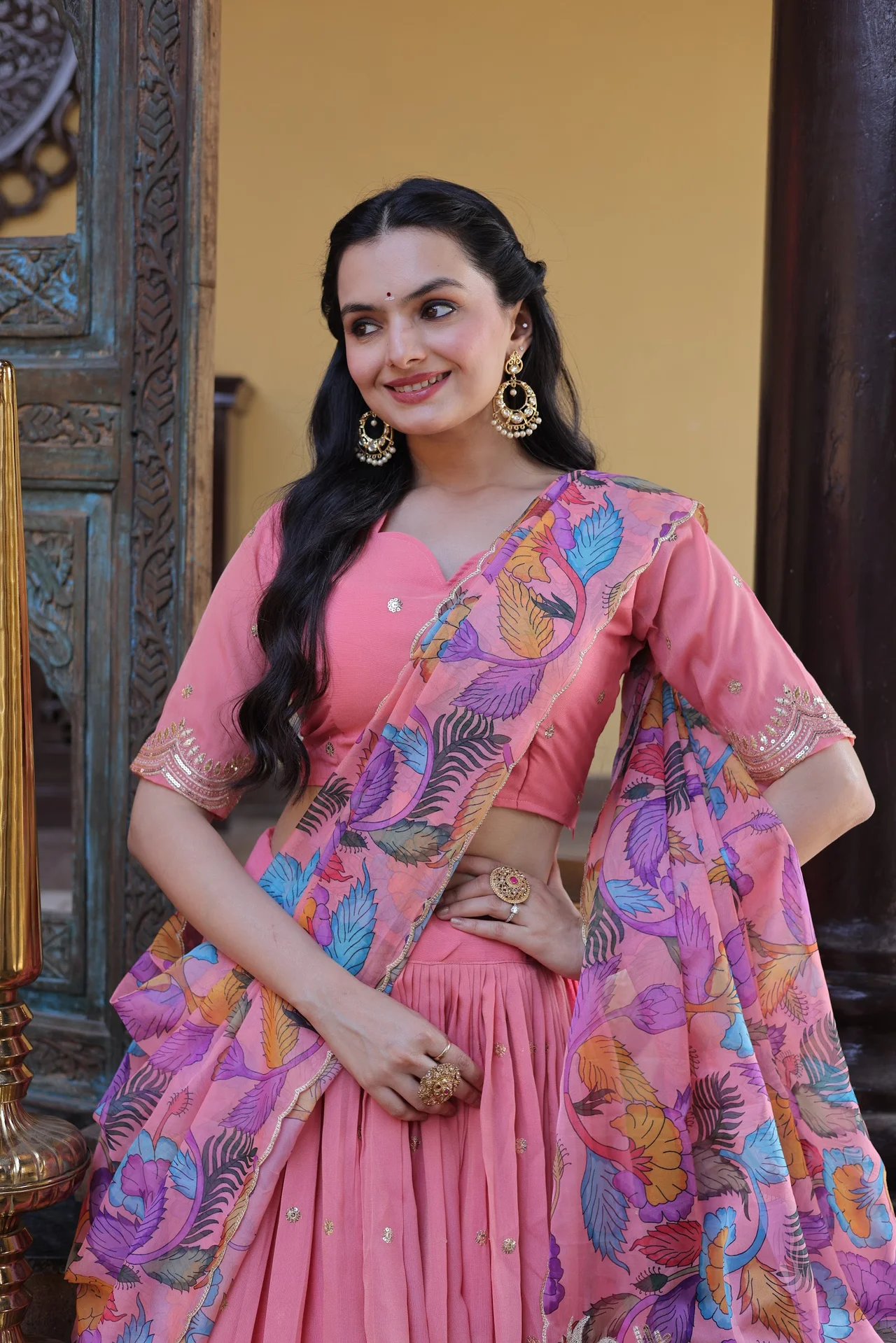Women's Cosmos Silk Lehenga Choli with Printed Dupatta in Pink — photo 4 of 7