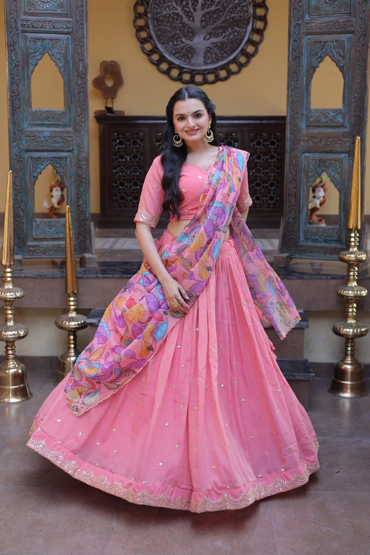 Women's Cosmos Silk Lehenga Choli with Printed Dupatta in Pink — photo 5 of 7