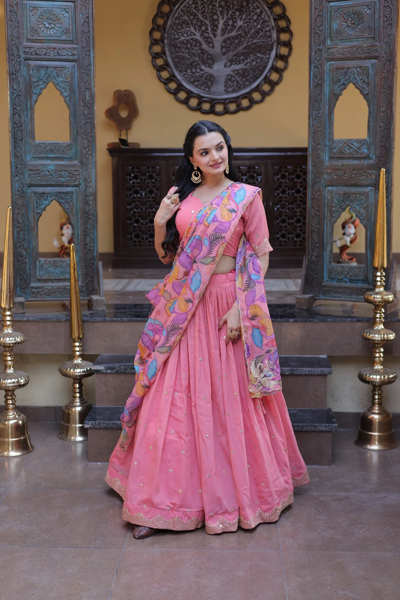 Women's Cosmos Silk Lehenga Choli with Printed Dupatta in Pink — photo 7 of 7