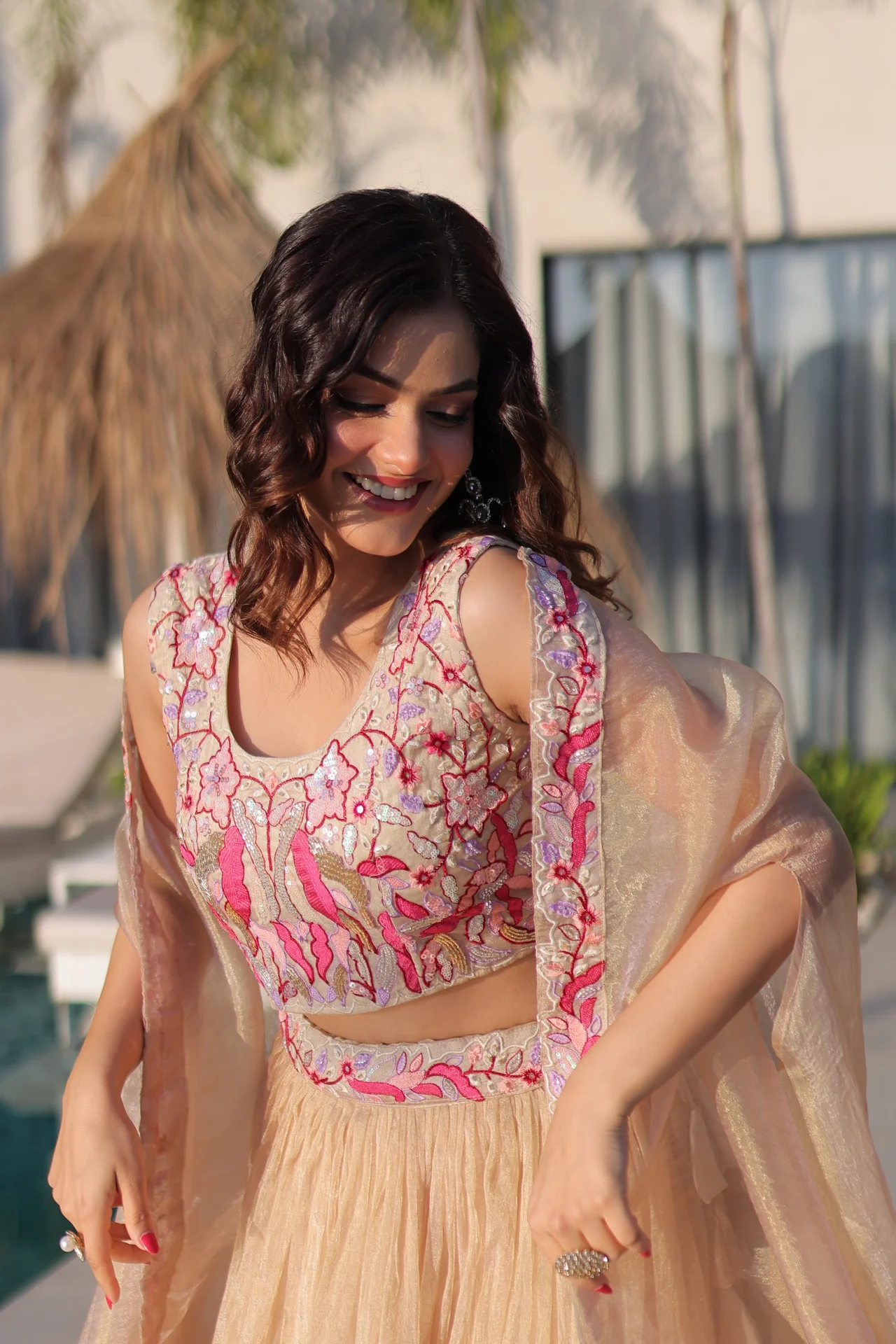 Women's Sindur Silk Lehenga Choli with Shrug in Beige — photo 4 of 7