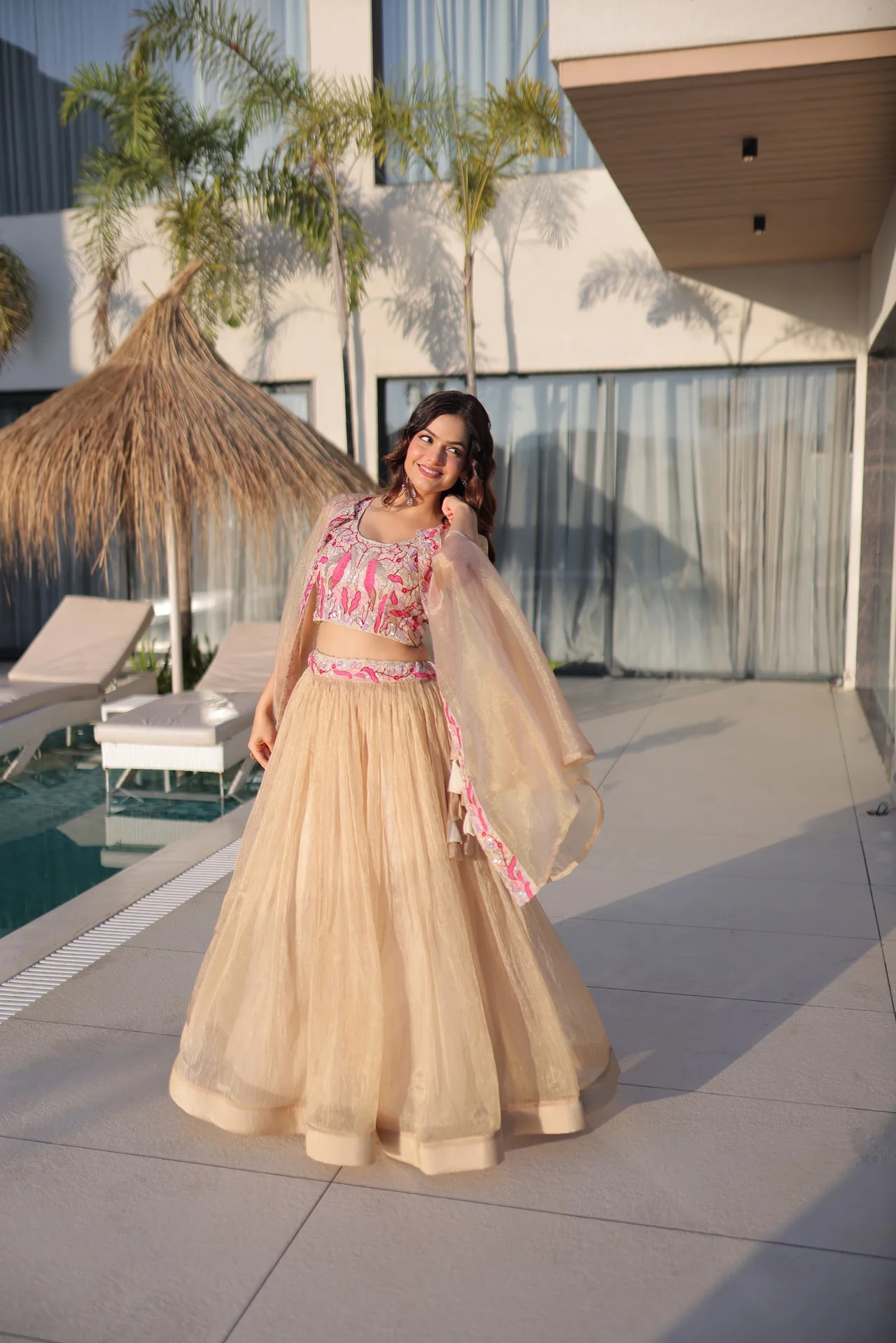 Women's Sindur Silk Lehenga Choli with Shrug in Beige — photo 7 of 7