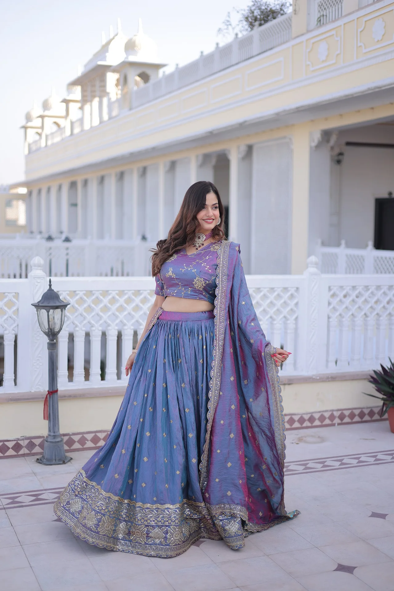 Women's Ysl Silk Lehenga Choli with Dupatta in Peacock Blue — photo 7 of 7
