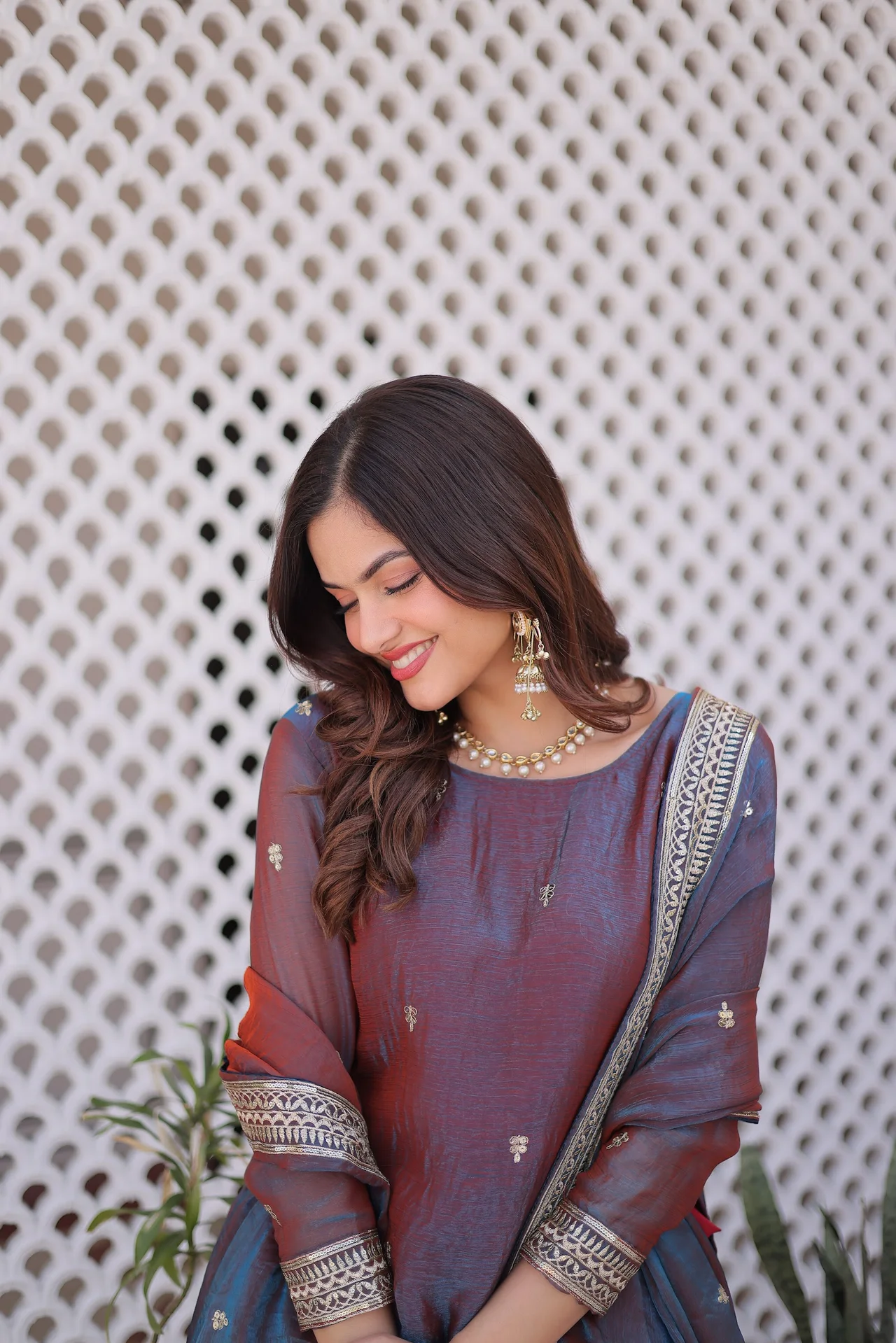 Women's Fendi Chiffon Readymade Lehenga Choli with Dupatta in Plum — photo 2 of 8