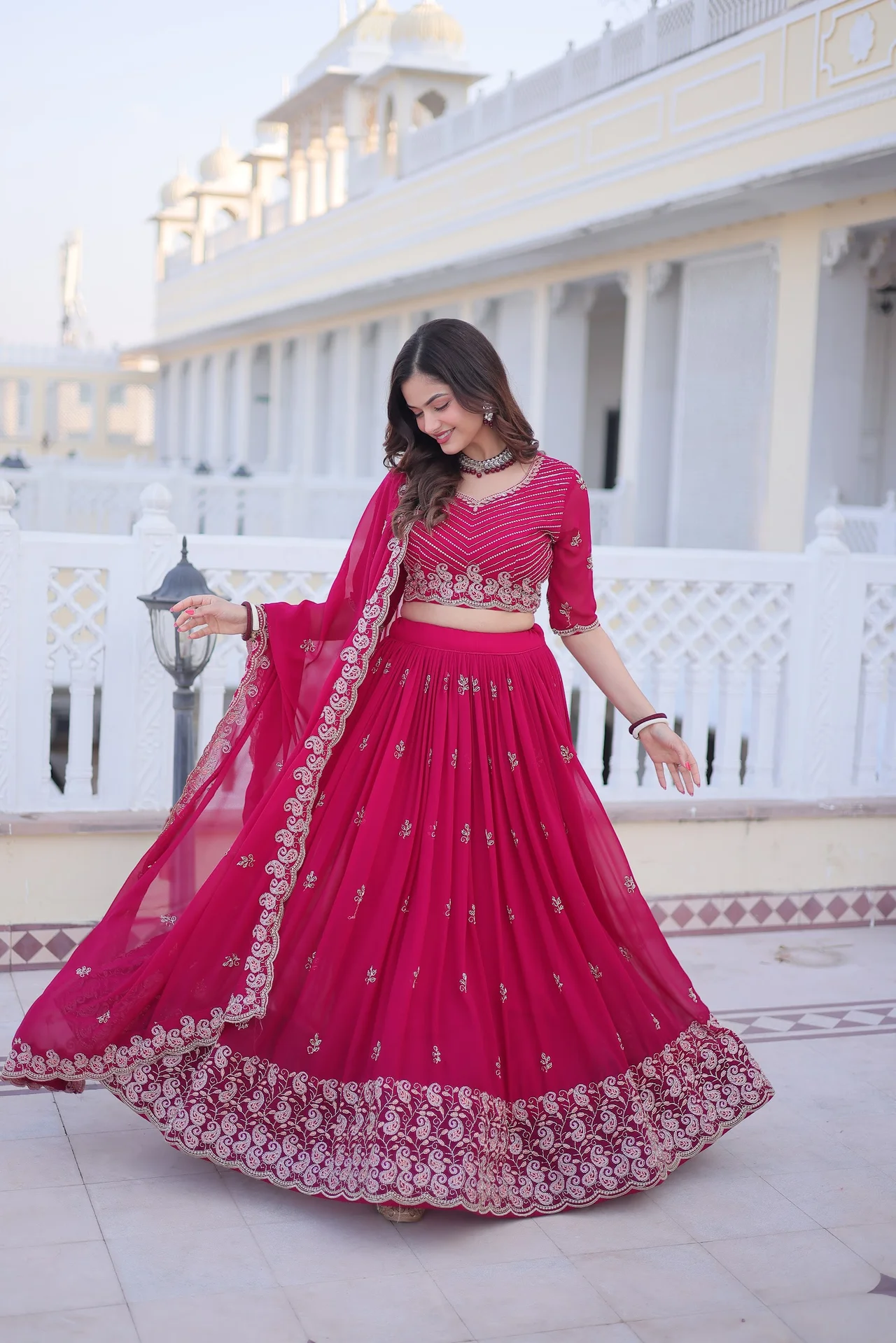 Women's Fox Blooming Lehenga Choli with Dupatta in Rani Pink — photo 4 of 6