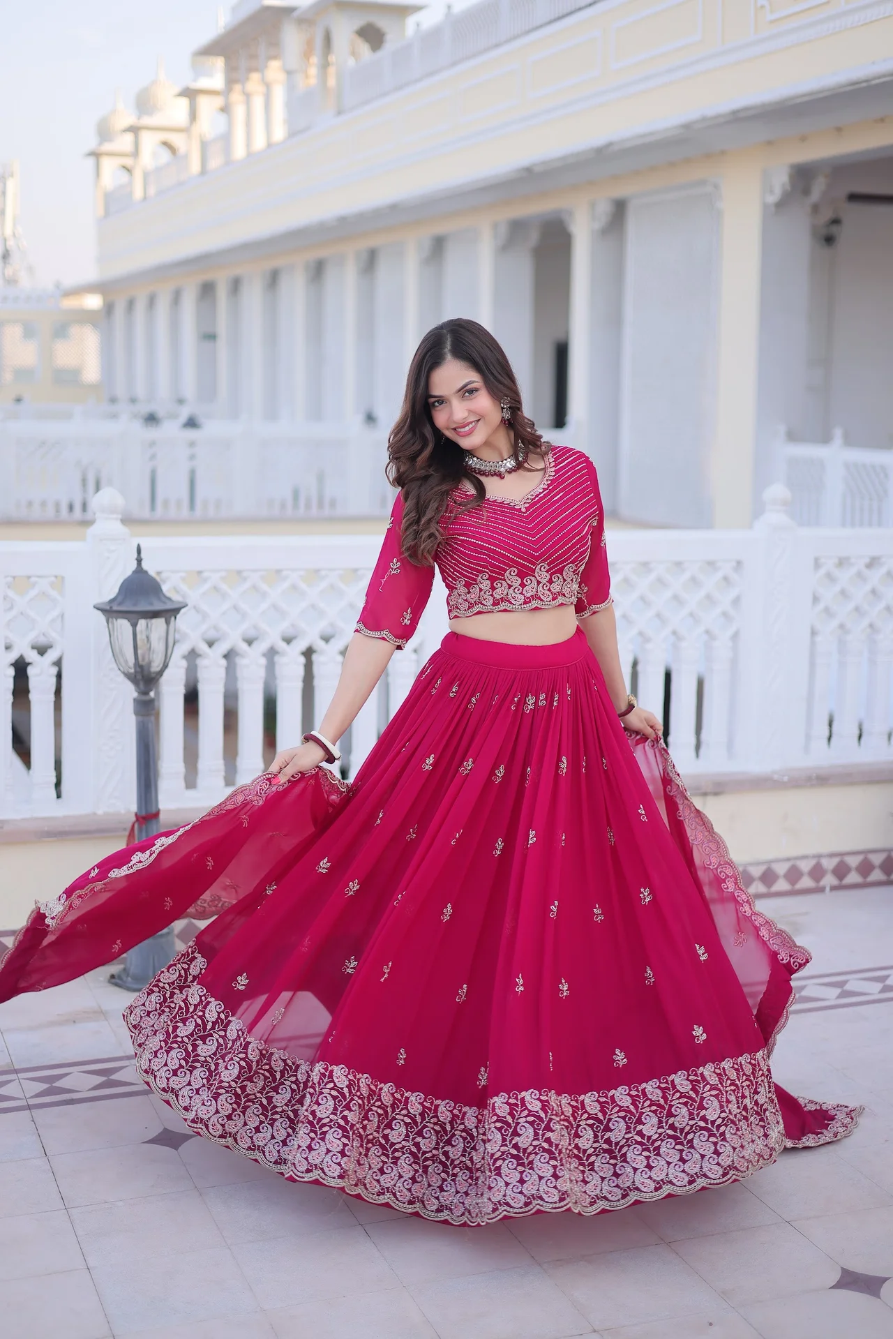 Women's Fox Blooming Lehenga Choli with Dupatta in Rani Pink — photo 5 of 6