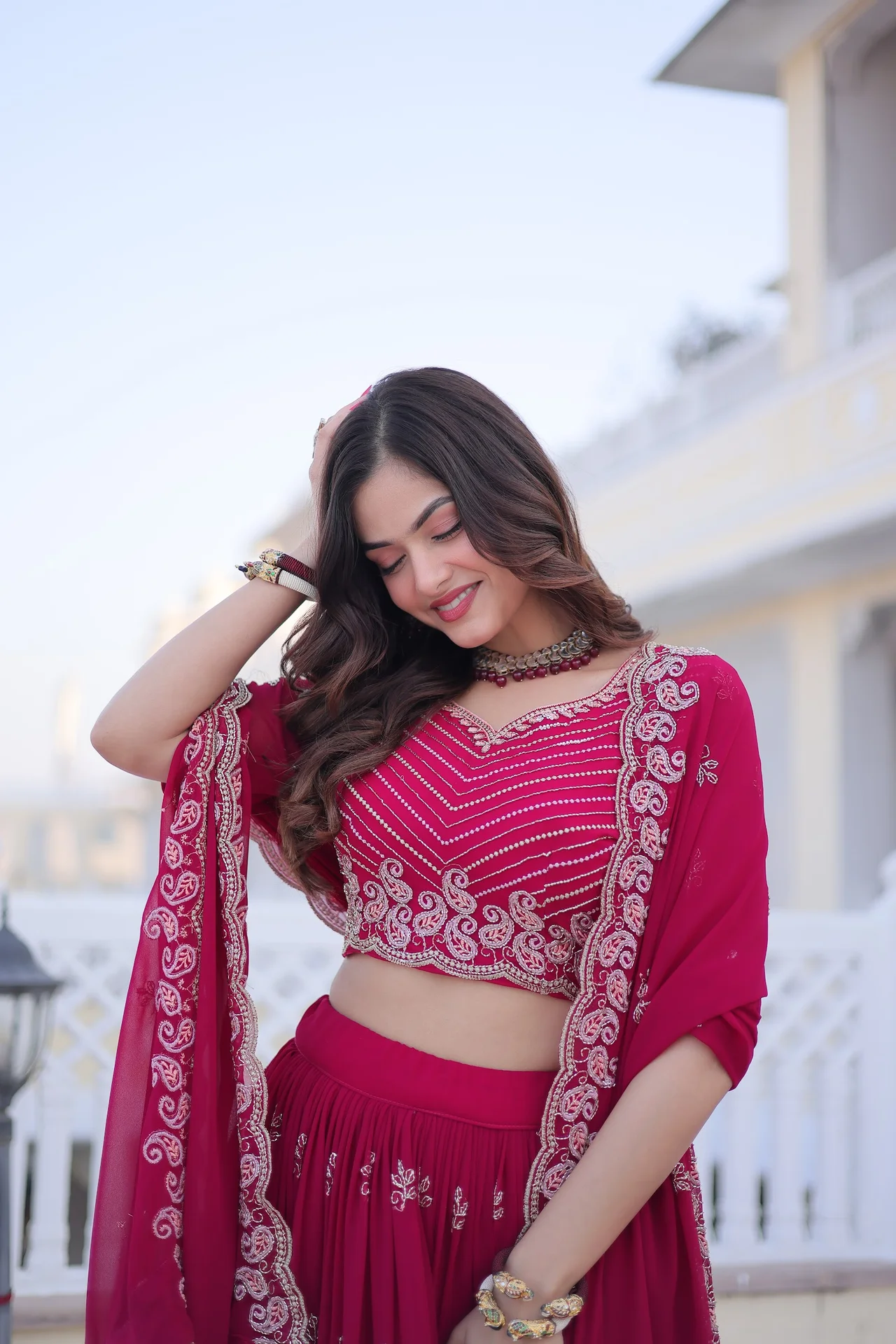 Women's Fox Blooming Lehenga Choli with Dupatta in Rani Pink — photo 6 of 6