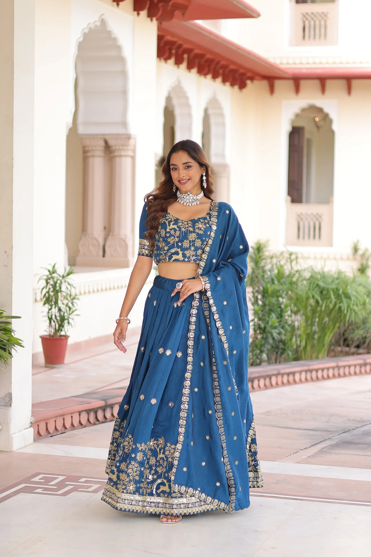 Women's Vichitra Silk Lehenga Choli with Dupatta in Royal Blue — photo 2 of 7