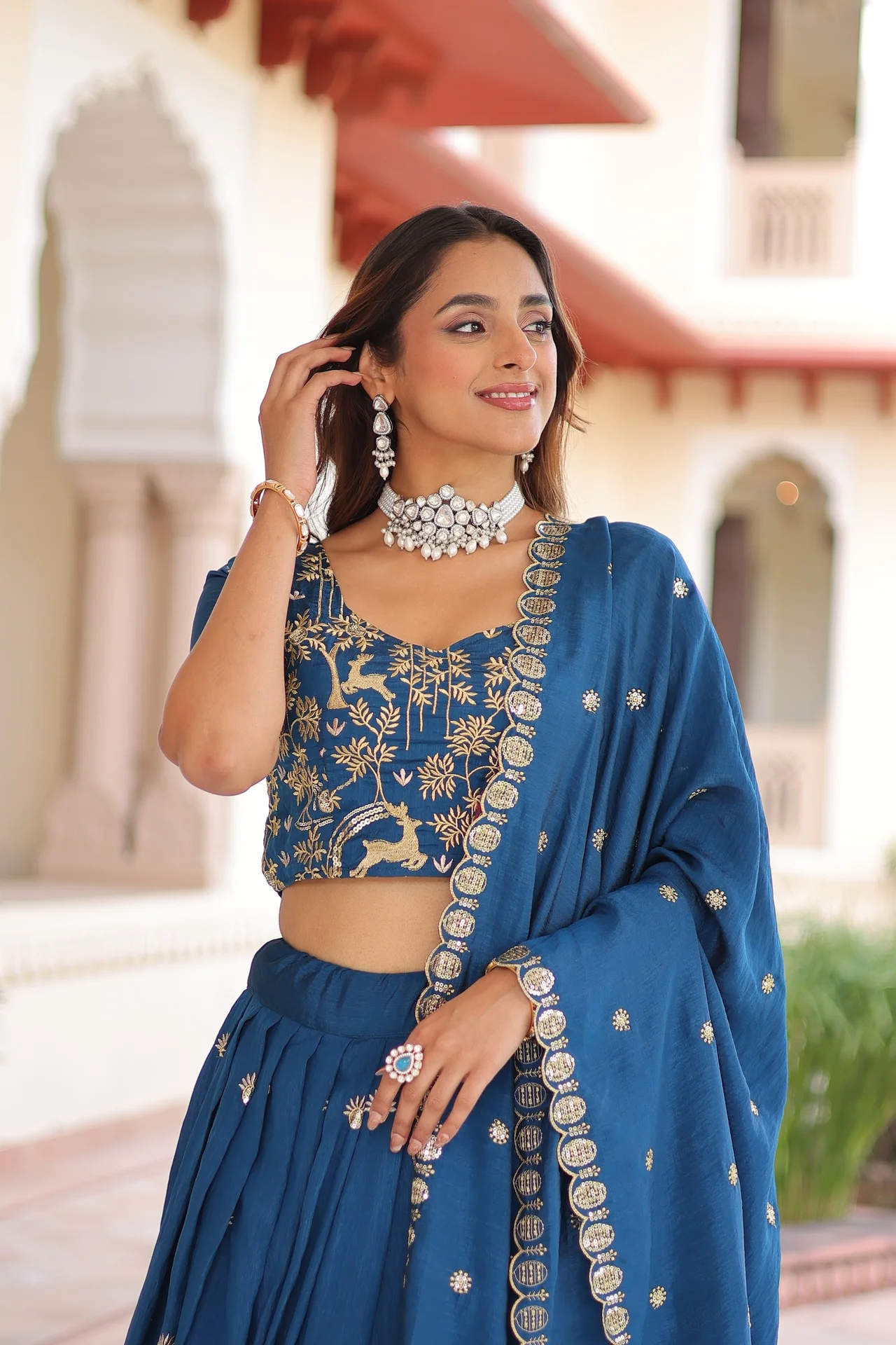 Women's Vichitra Silk Lehenga Choli with Dupatta in Royal Blue — photo 3 of 7