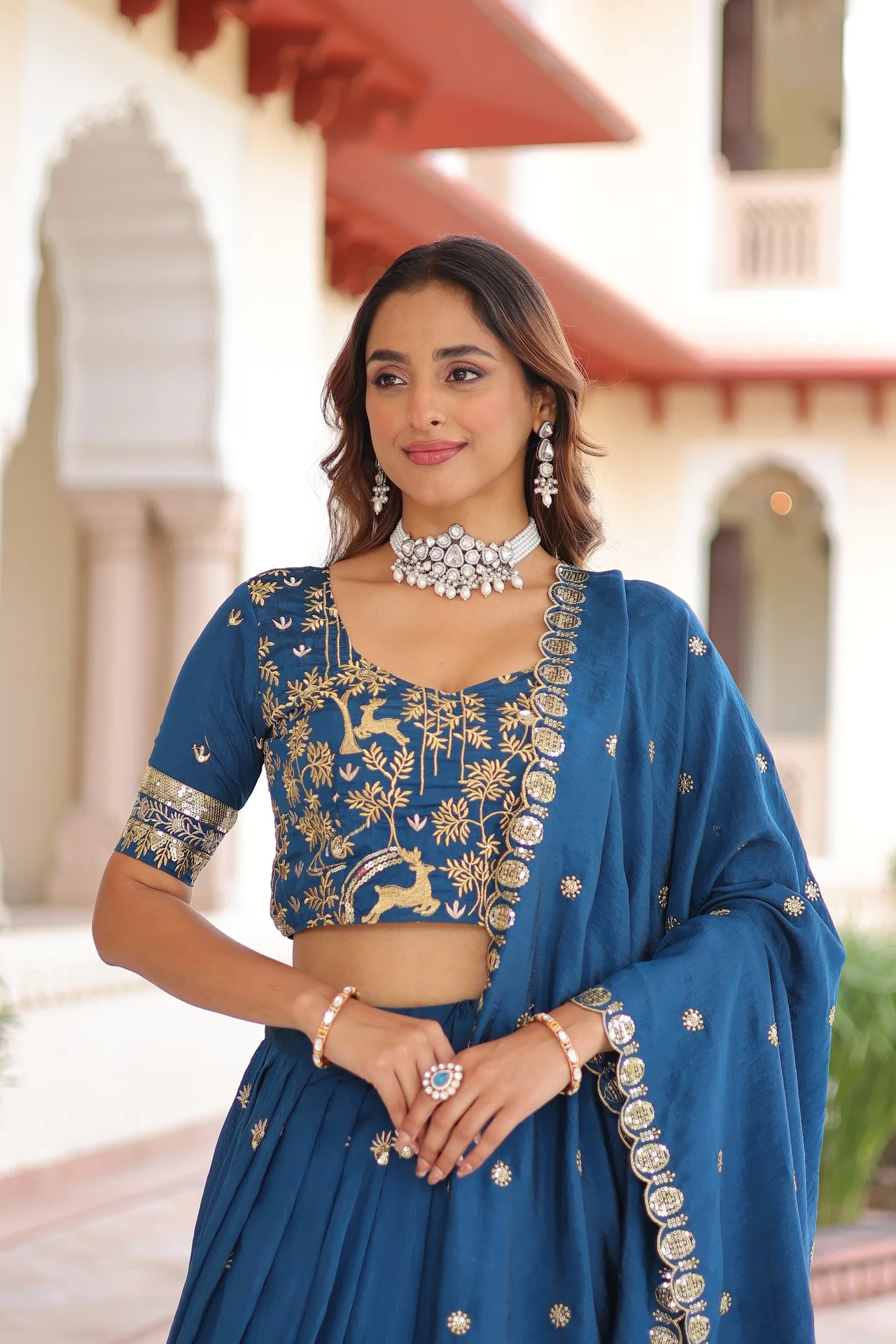 Women's Vichitra Silk Lehenga Choli with Dupatta in Royal Blue — photo 4 of 7