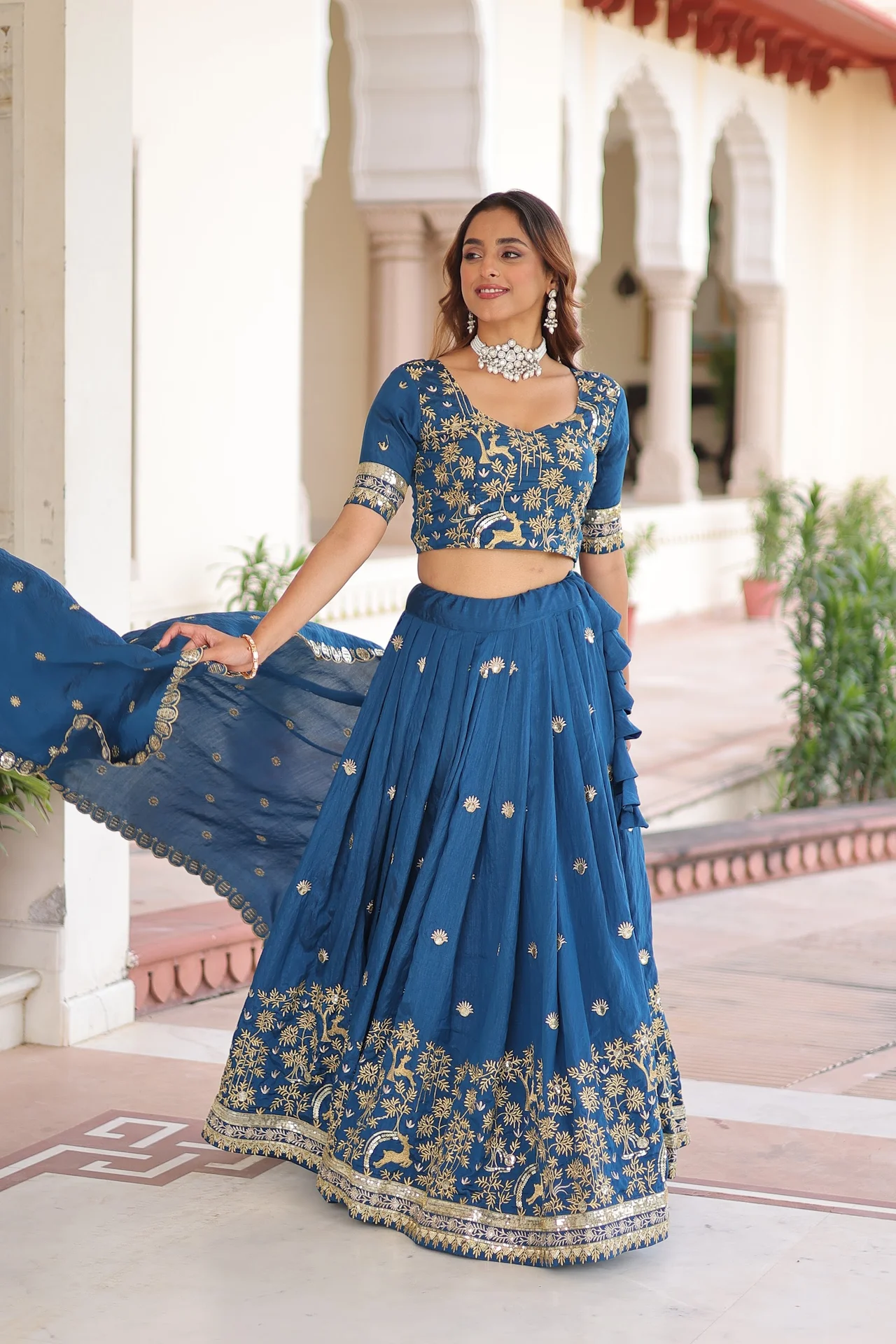 Women's Vichitra Silk Lehenga Choli with Dupatta in Royal Blue — photo 5 of 7