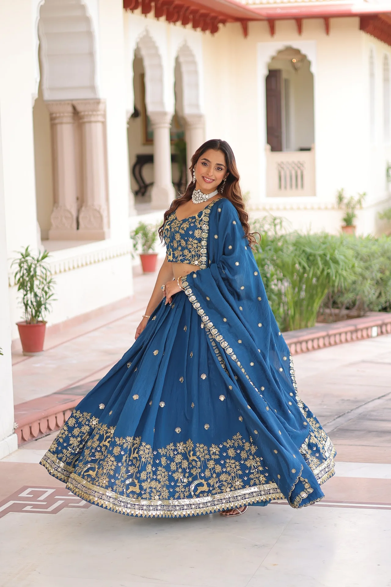 Women's Vichitra Silk Lehenga Choli with Dupatta in Royal Blue — photo 6 of 7