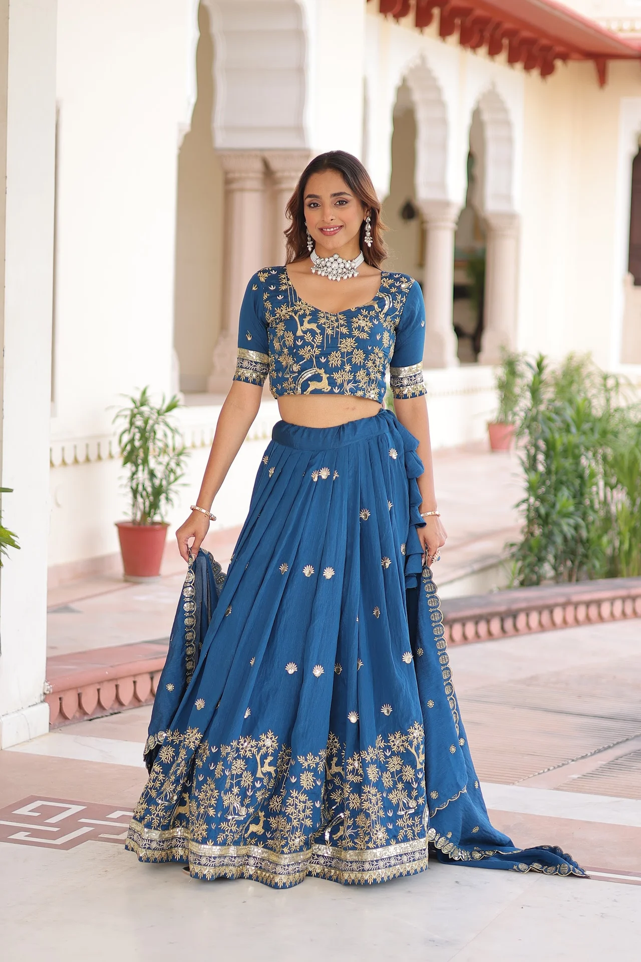 Women's Vichitra Silk Lehenga Choli with Dupatta in Royal Blue — photo 7 of 7