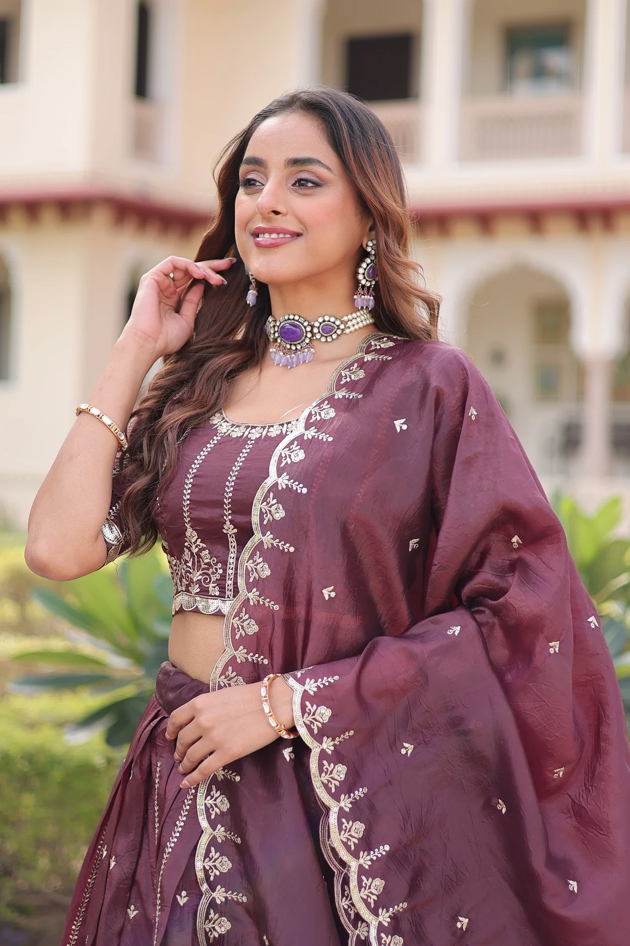 Women's Crush Fabric Lehenga Choli with Dupatta in Wine — photo 3 of 6