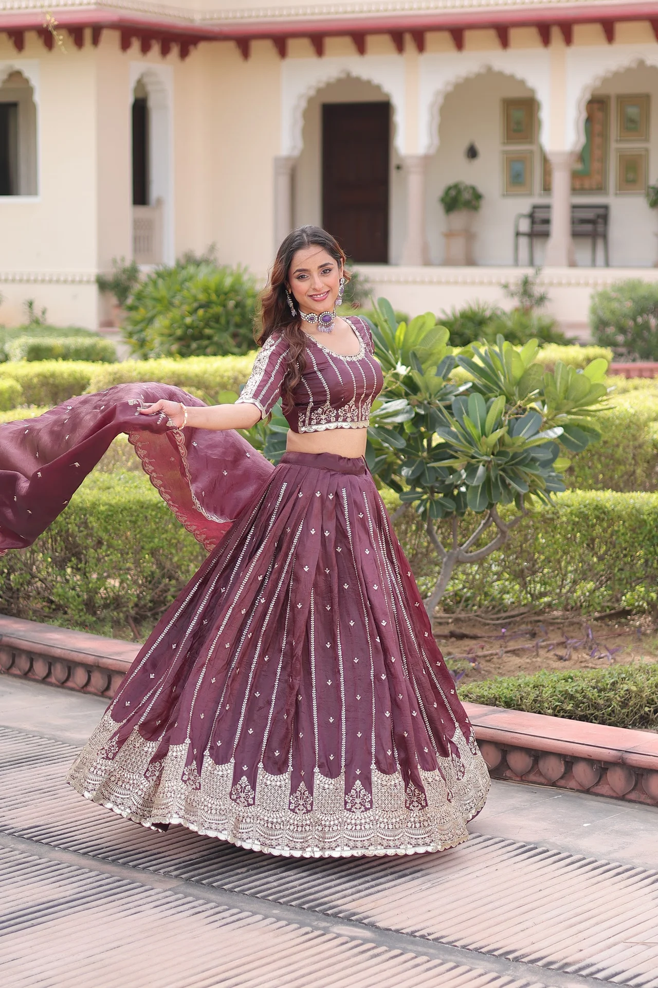 Women's Crush Fabric Lehenga Choli with Dupatta in Wine — photo 6 of 6