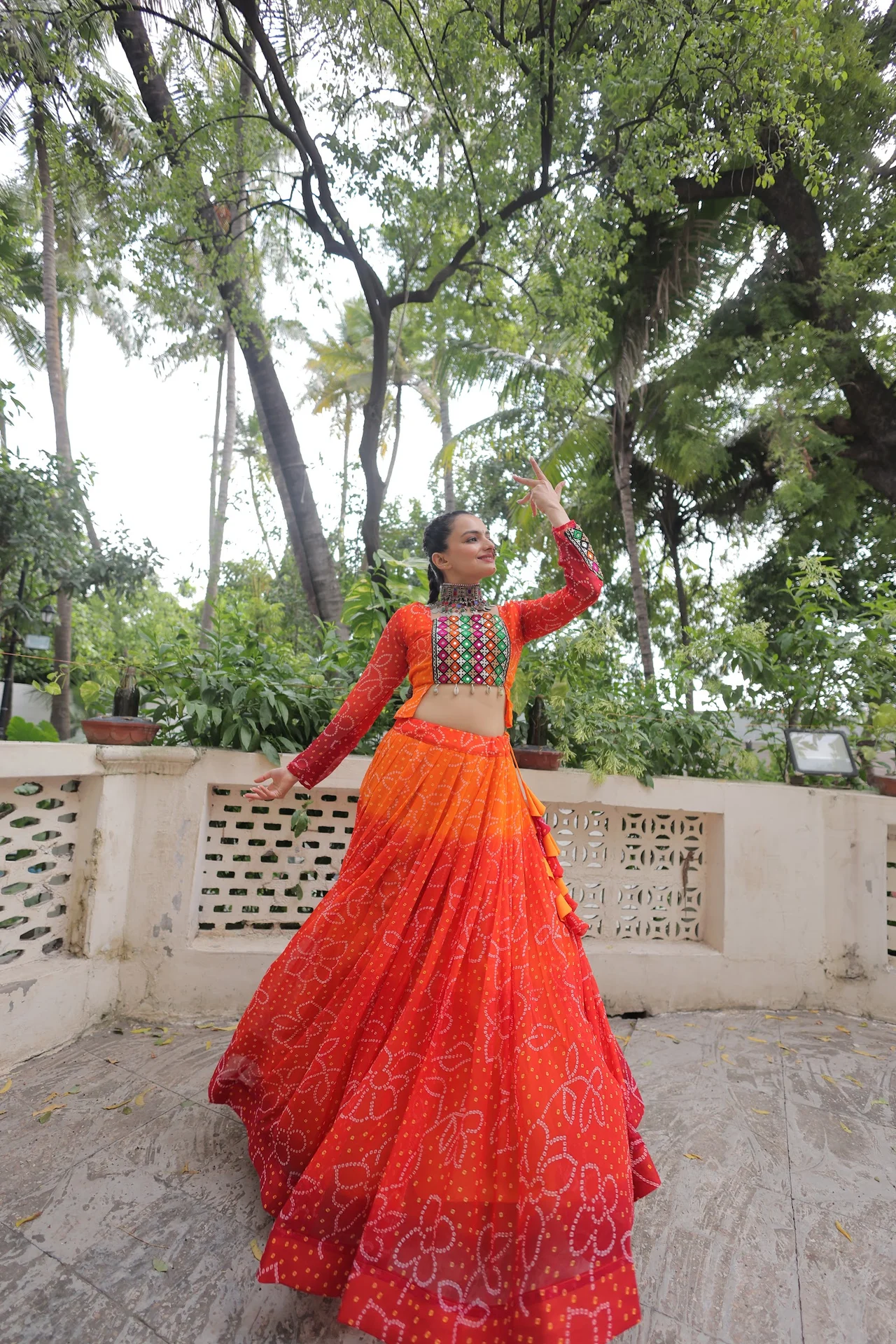 Women's Cotton Lehenga Choli Set with Stitched Blouse in Orange — photo 5 of 8